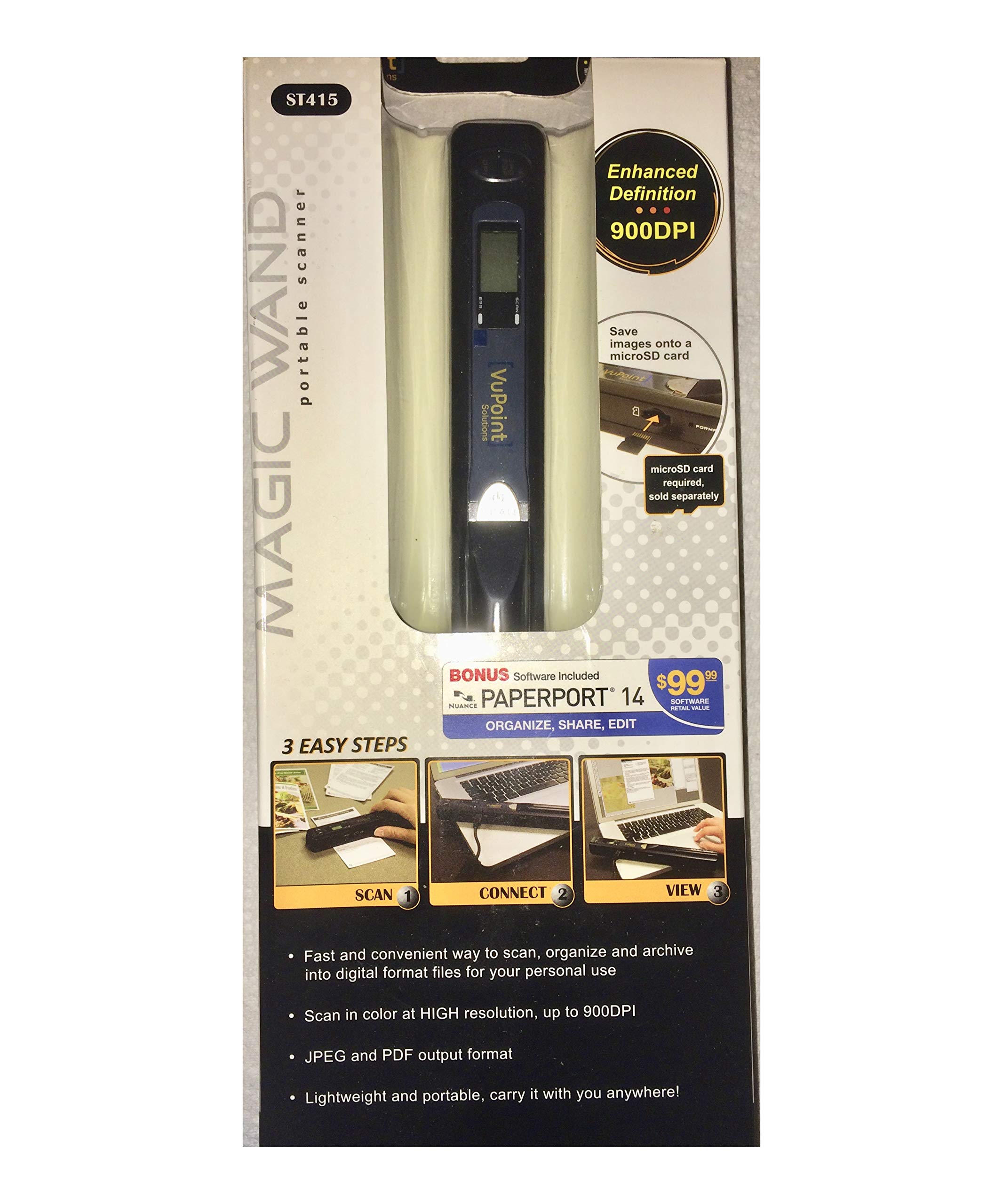 VuPoint Solutions Magic Wand Portable Scanner (PDS ST415 WM) - Wireless, High-Speed Document Scanning for Home Office, Business & Travel | Perfect for Receipts, Photos & Documents