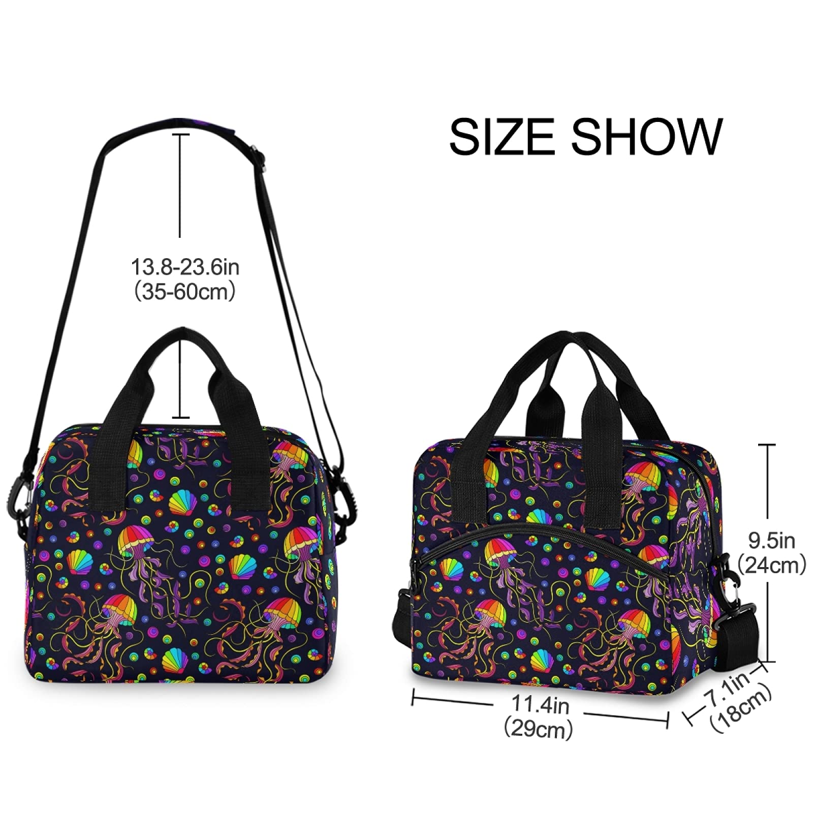 SUABO Insulated Lunch Cooler Bag for School, Work & Picnics - Rainbow Octopus & Jellyfish Design Tote Lunch Bag for Women & Men - Perfect for Office, Beach & Outdoor Activities