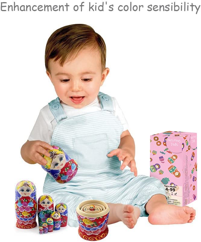Handmade Russian Nesting Dolls Set of 7 - Wooden Matryoshka Stacking Toys for Kids & Adults | Easter, Mother's Day, Birthday, Christmas Gift | Home Decor & Room Decoration | Perfect for Playtime, Collecting & Holiday Gifting