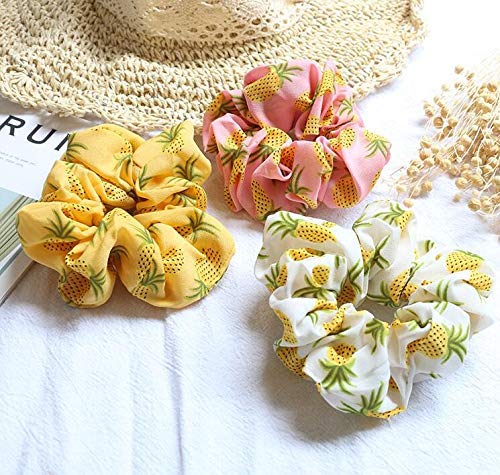 Shidara Pineapple Printed Hair Scrunchies - 4 Pack Elastic Hair Ties for Women & Girls, Soft Ponytail Holders & Hair Accessories - Perfect for School, Work, Gym, and Everyday Use