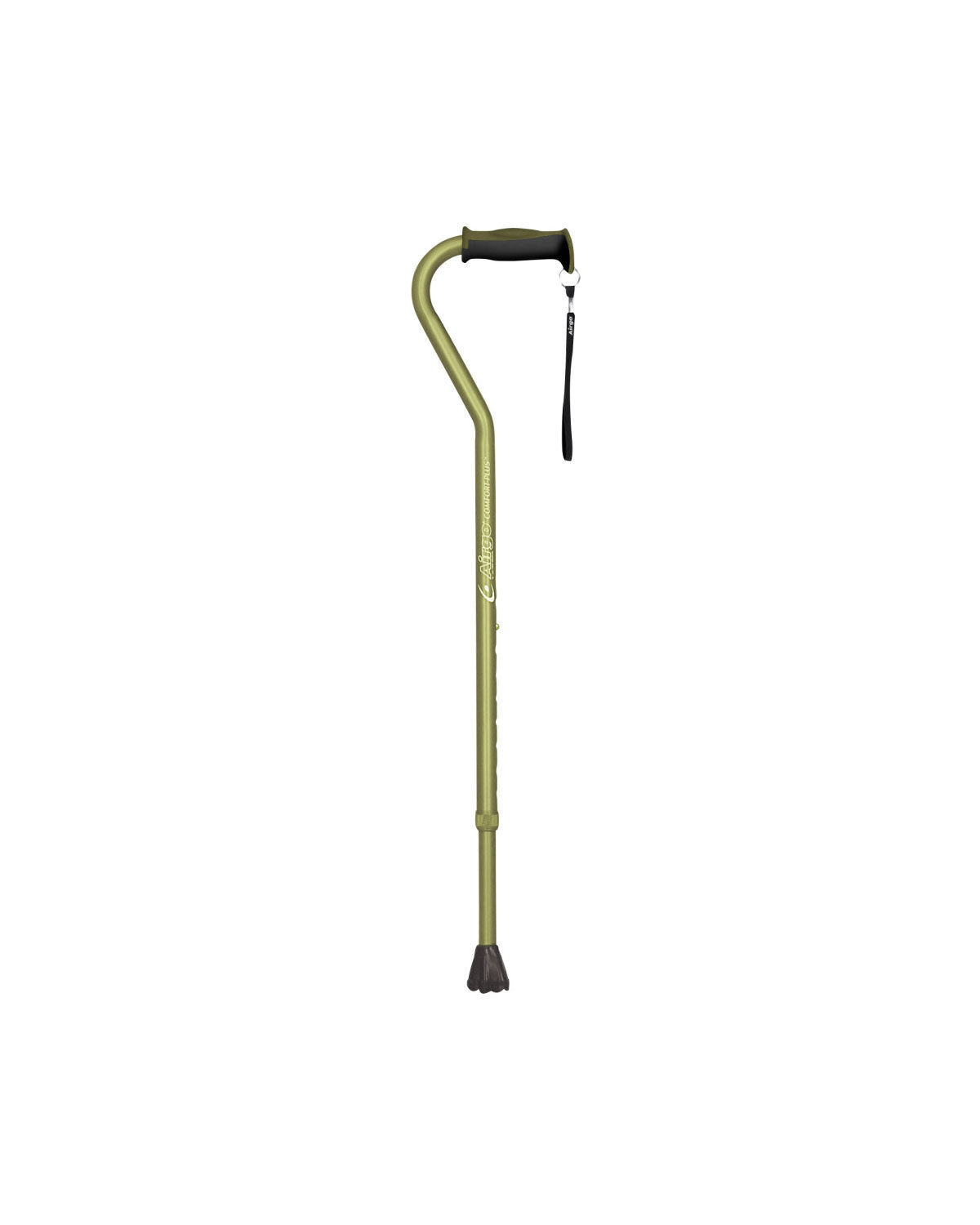 Airgo Comfort Plus Aluminum Cane with Offset Handle - Lightweight Adjustable Walking Stick for Seniors & Mobility Support - Olive (1 Each) - Perfect for Daily Use, Travel & Injury Recovery