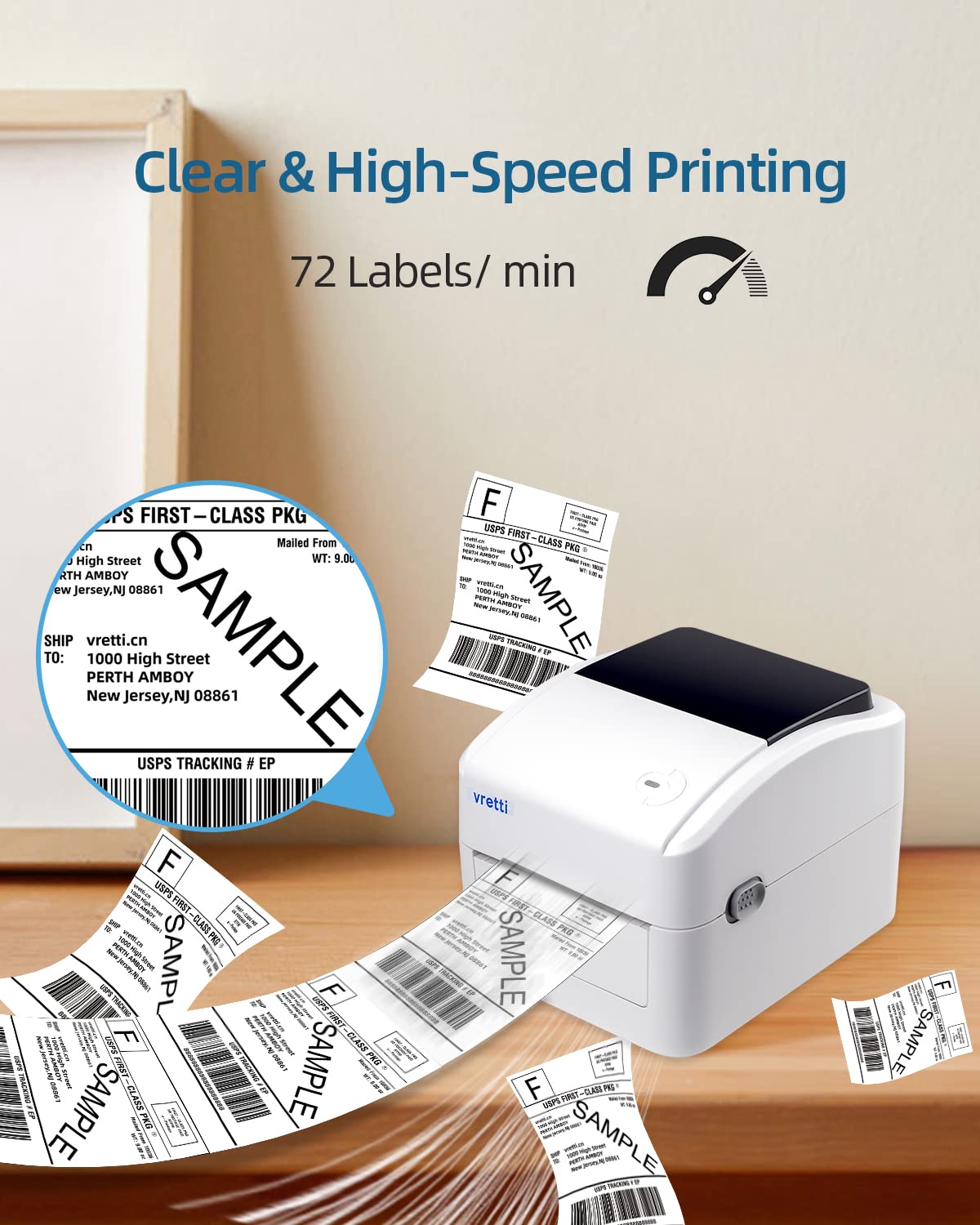 Vretti Bluetooth Thermal Label Printer - Wireless Shipping Label Printer for Small Business & Ecommerce Packages | Compatible with iPhone, Android, USPS, Amazon, UPS, FedEx | Perfect for Home Office, Warehouse & Online Sellers