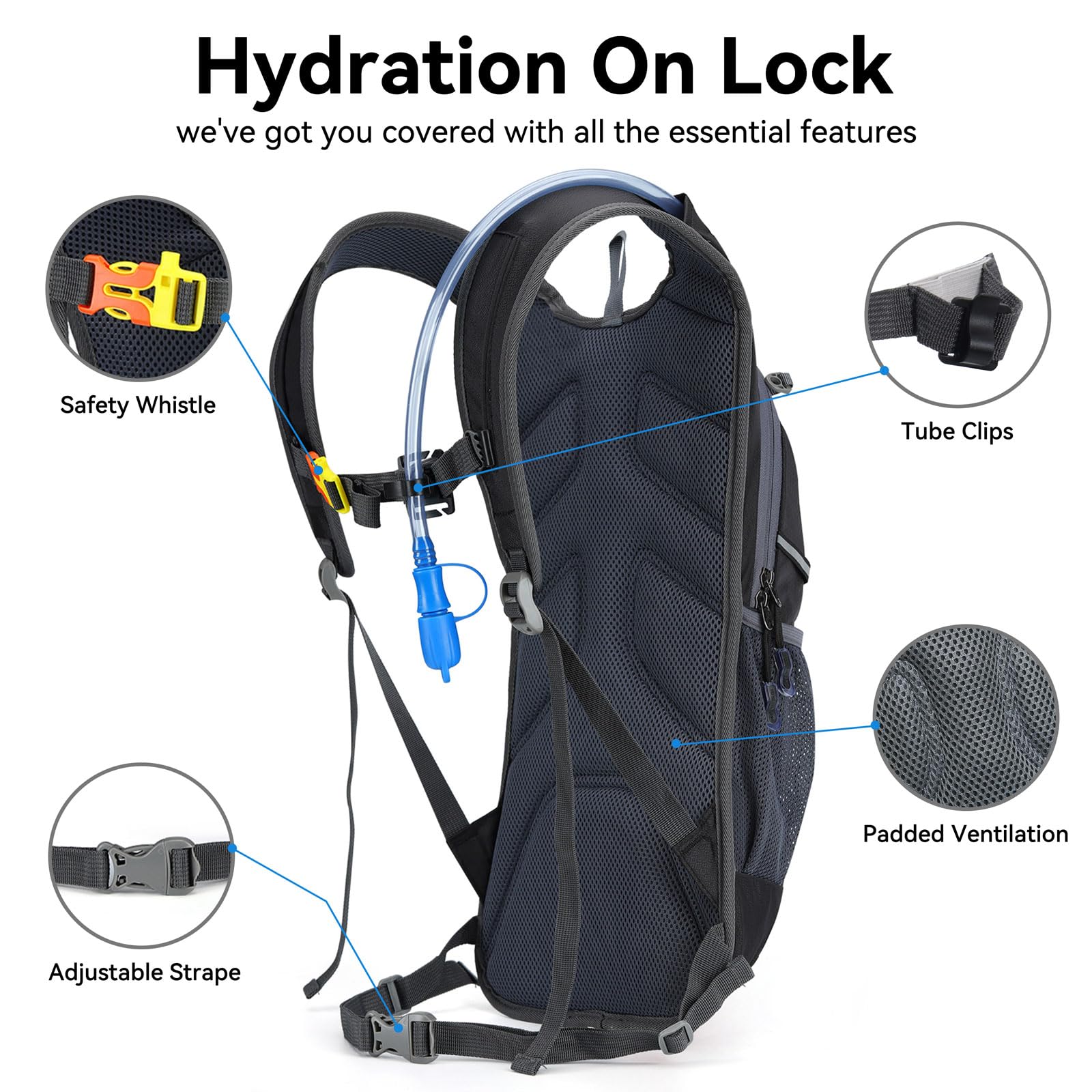 Lightweight Hydration Backpack with 2L Bladder for Running & Hiking
