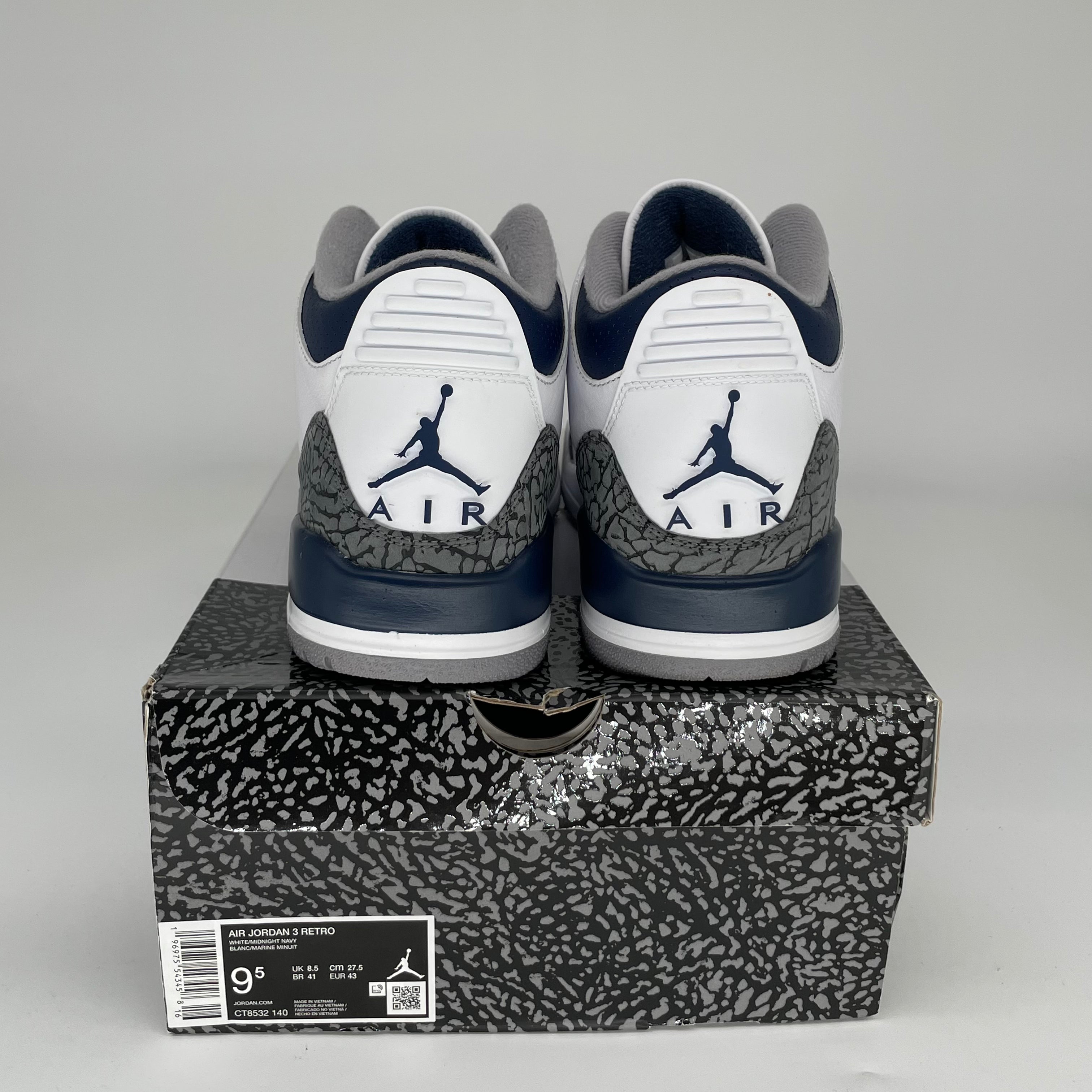 AIR JORDAN 3 MIDNIGHT NAVY Men's Basketball Shoes - Size 9.5 (CT8532-140) | Retro Sneakers for Casual Wear, Street Fashion & Sports Performance