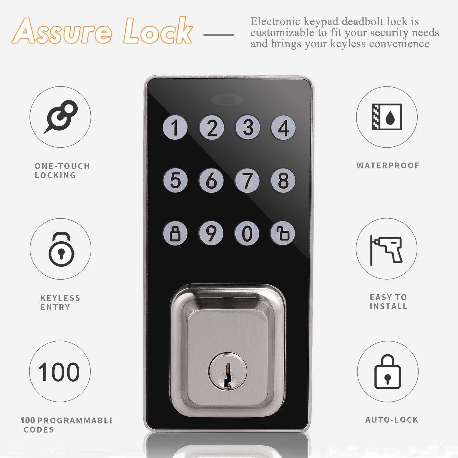 Probrico Smart Keyless Entry Door Lock - Keypad Deadbolt with 100 User Codes, 1-Touch Motorized Locking, Easy Installation & Programming in Satin Nickel Finish | Secure Your Home, Office or Rental Property