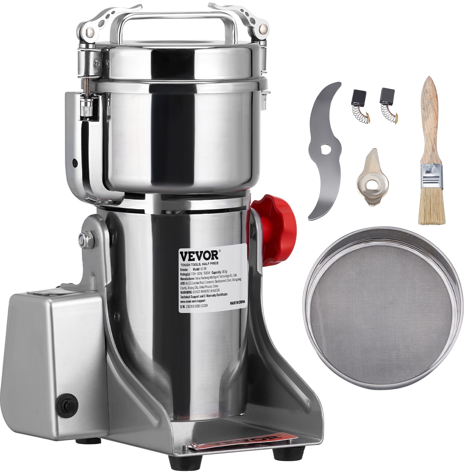 VEVOR 700g Electric Grain Mill Grinder - 2500W High-Speed Commercial Grinder, Stainless Steel Dry Grain & Coffee Grinder for Corn, Pepper, Cereals - Perfect for Home Kitchens, Bakeries & Coffee Shops
