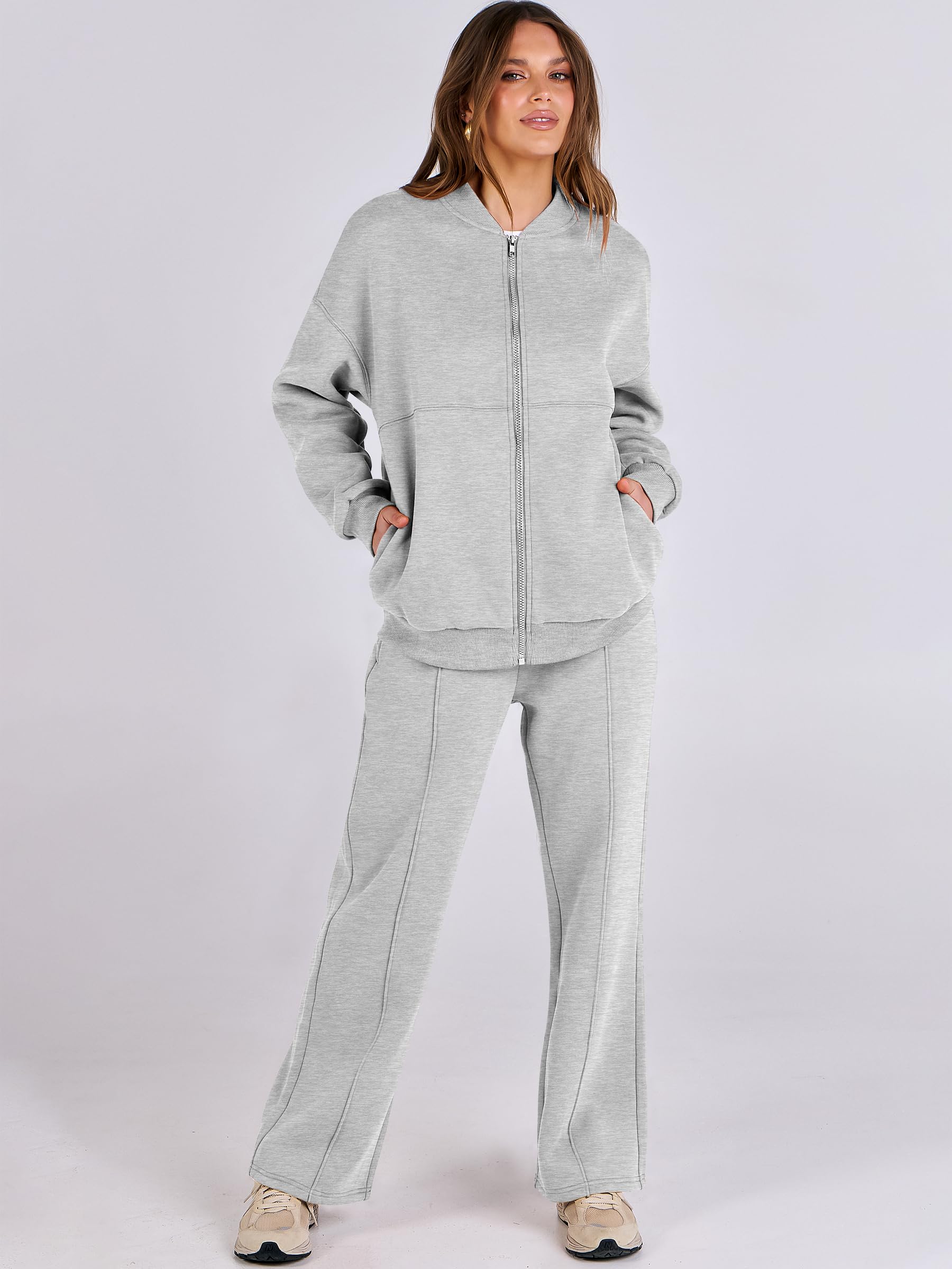 ANRABESS Women's 2-Piece Lounge Set - Oversized Zip-Up Sweatshirt & Sweatpants Matching Outfit | Cozy Fall Winter Loungewear for Home, Travel & Casual Wear