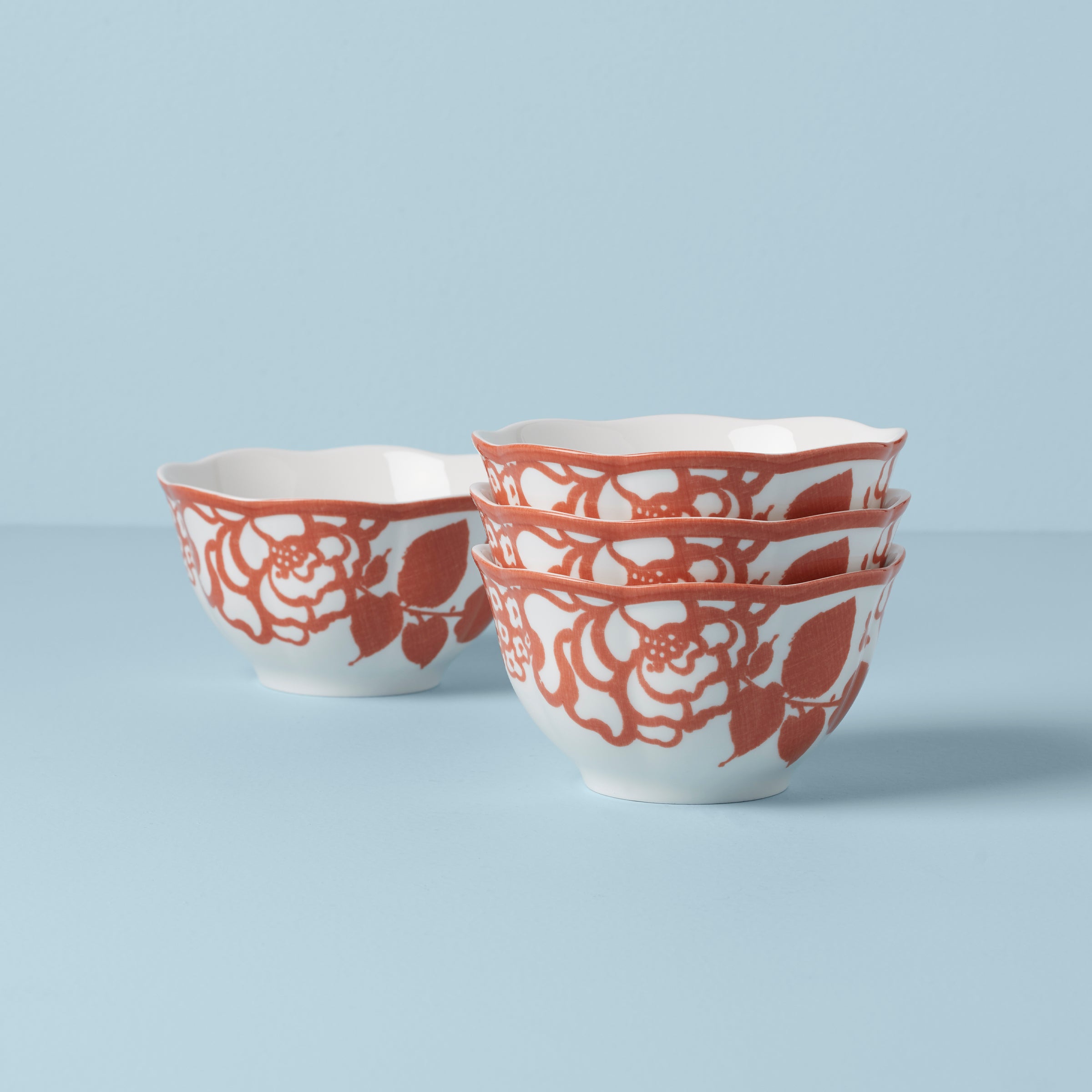 Butterfly Meadow Cottage Saffron Rice Bowls - Set of 4 Handmade Ceramic Dinnerware for Asian Cuisine, Home Dining & Party Serving