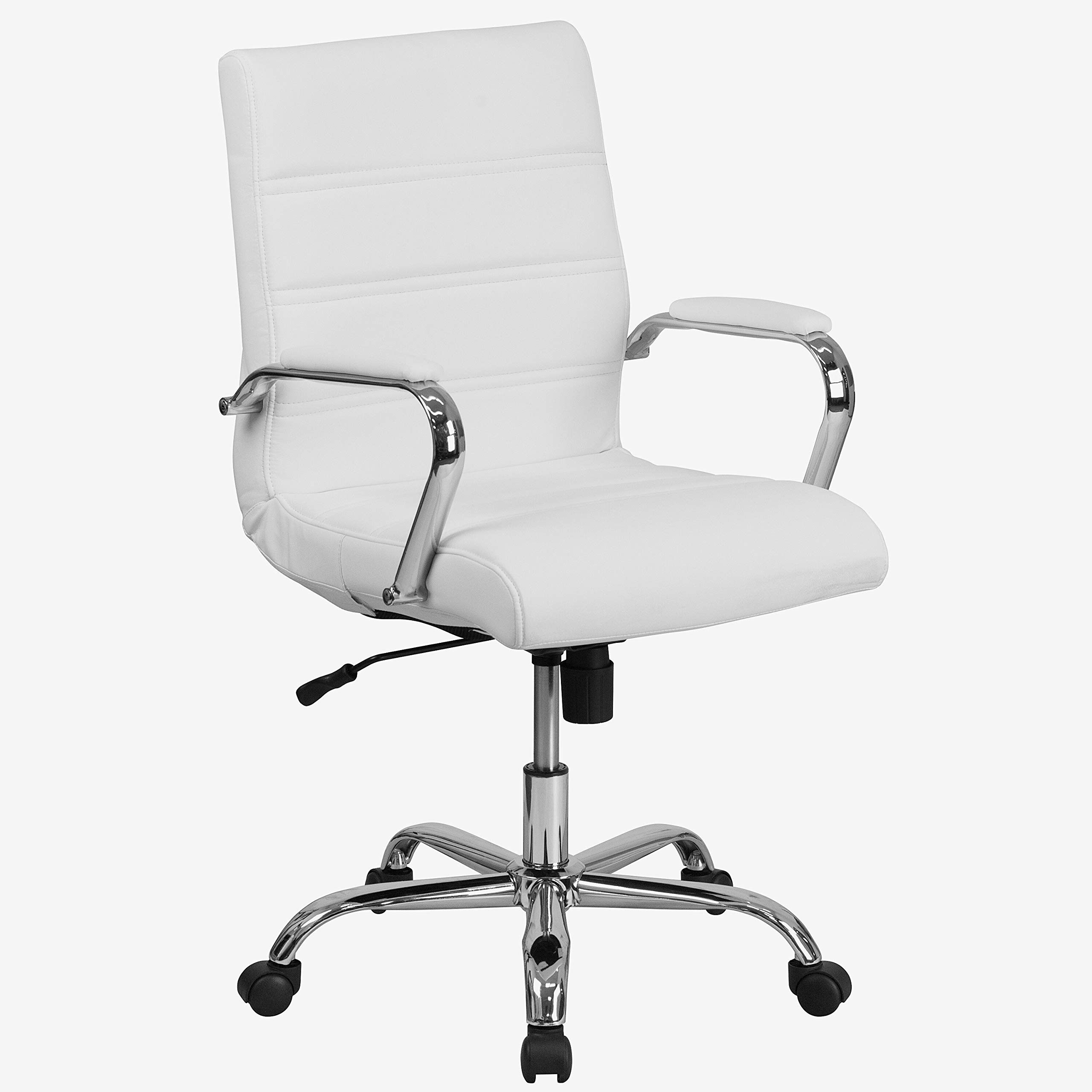 BSD National Supplies Galaxy Mid-Back Executive Office Chair - White Genuine Leather with Horizontal Stitching, Adjustable Height & 360° Swivel - Perfect for Home Office, Conference Rooms & Executive Workspaces