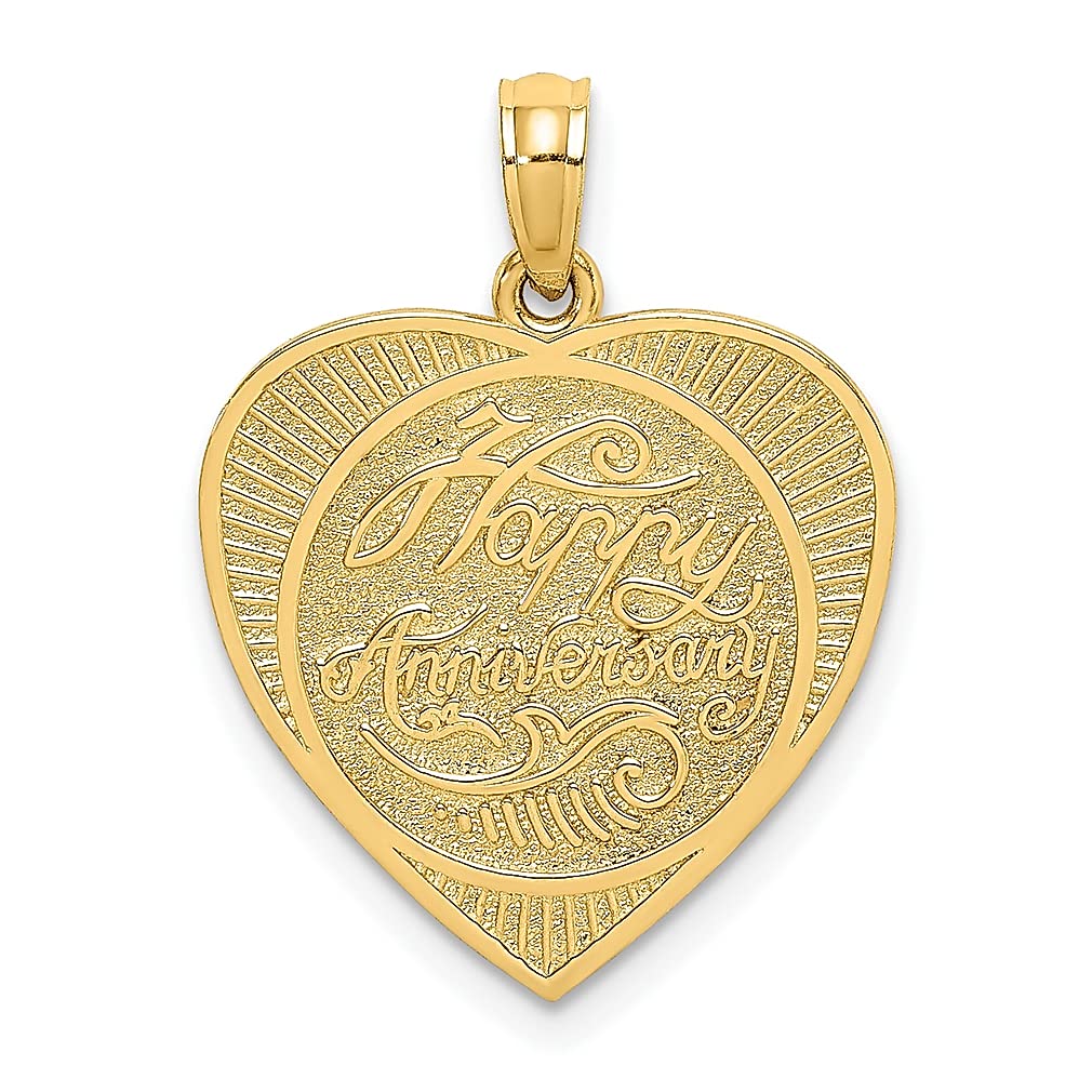 14K Yellow Gold Textured Happy Anniversary Heart Charm Pendant Necklace for Women - Romantic Gift for Wife, Girlfriend, Anniversary, Valentine's Day - Perfect for Date Nights, Proposals & Special Occasions
