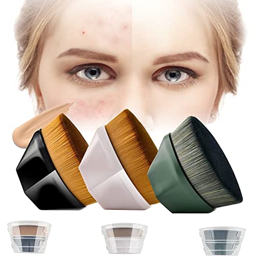 RHCKNPH Kabuki Makeup Brush with Cover - Flat Top Foundation Brush for Liquid & Powder Makeup - Travel-Friendly Kabuki Brush with Lid - Perfect for Everyday Makeup & Professional Use