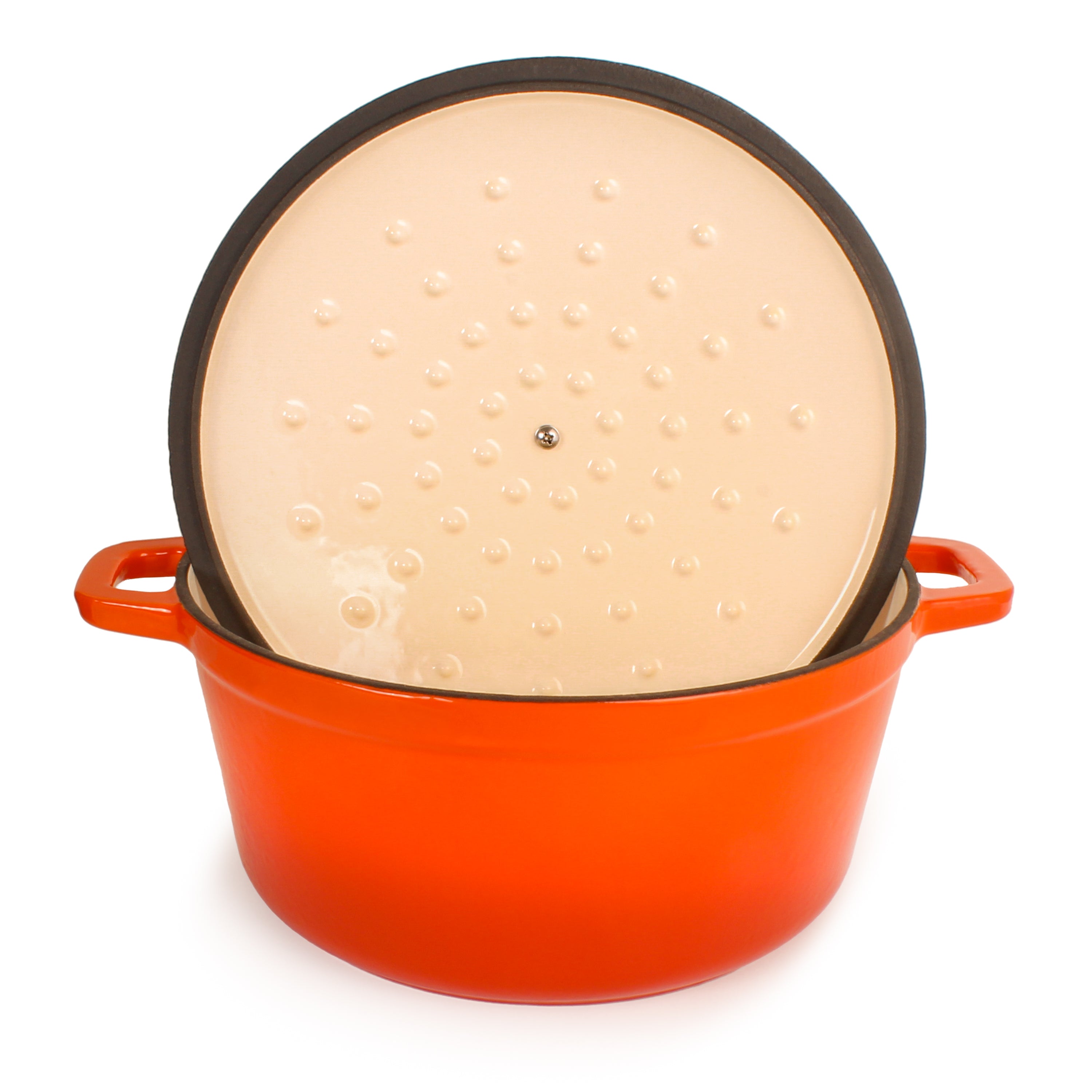 BergHOFF Neo Cast Iron 7-Quart Round Dutch Oven with Lid - Orange | Heavy Duty Enameled Cookware for Braising, Stewing & Baking | Perfect for Stovetop, Oven & Camping Use