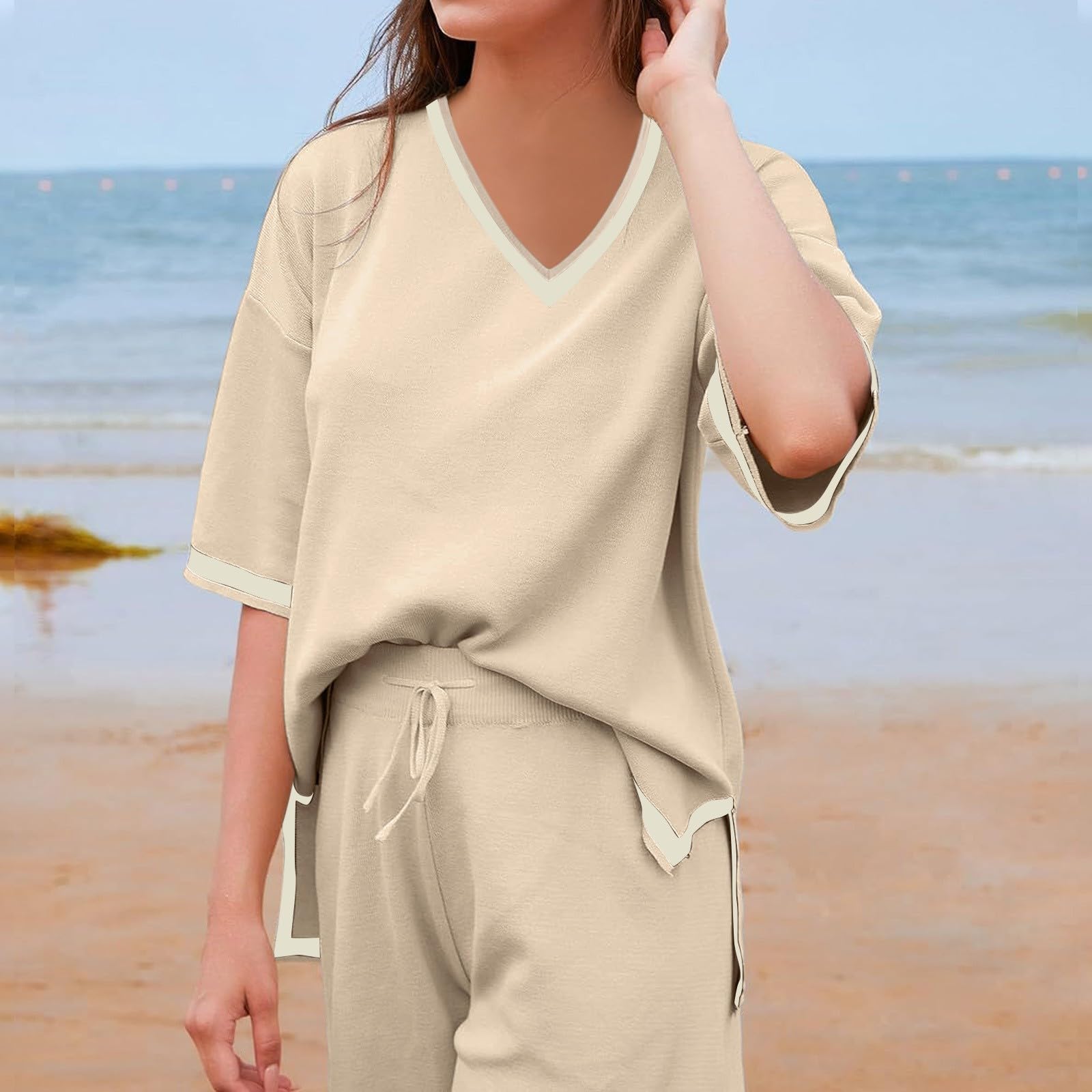 Women's 2-Piece Summer Outfits - Soft Short Sleeve Crewneck Tops & Lounge Shorts Set | Casual Sleepwear & Comfy Loungewear | Perfect for Home Relaxation, Vacation & Everyday Wear