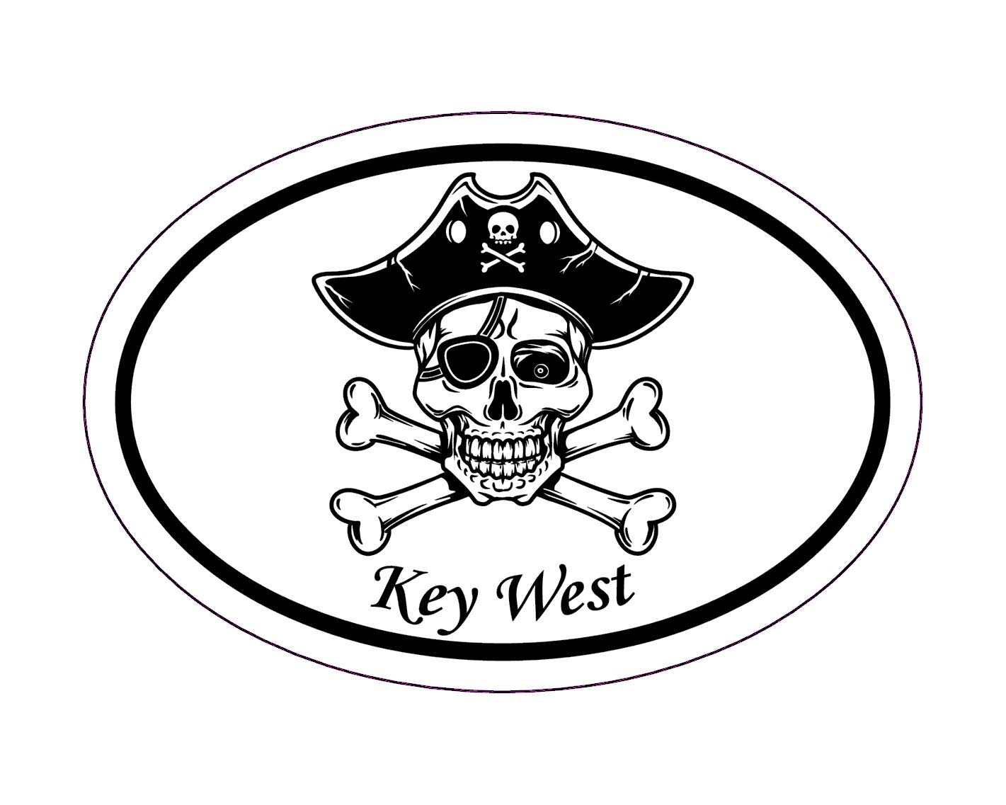 Oval Pirate Skull Key West Decal - Florida Bumper Sticker - Jolly Roger Island Vacation Sticker for Cars, Laptops & Coolers - Tropical Beach Themed Decoration