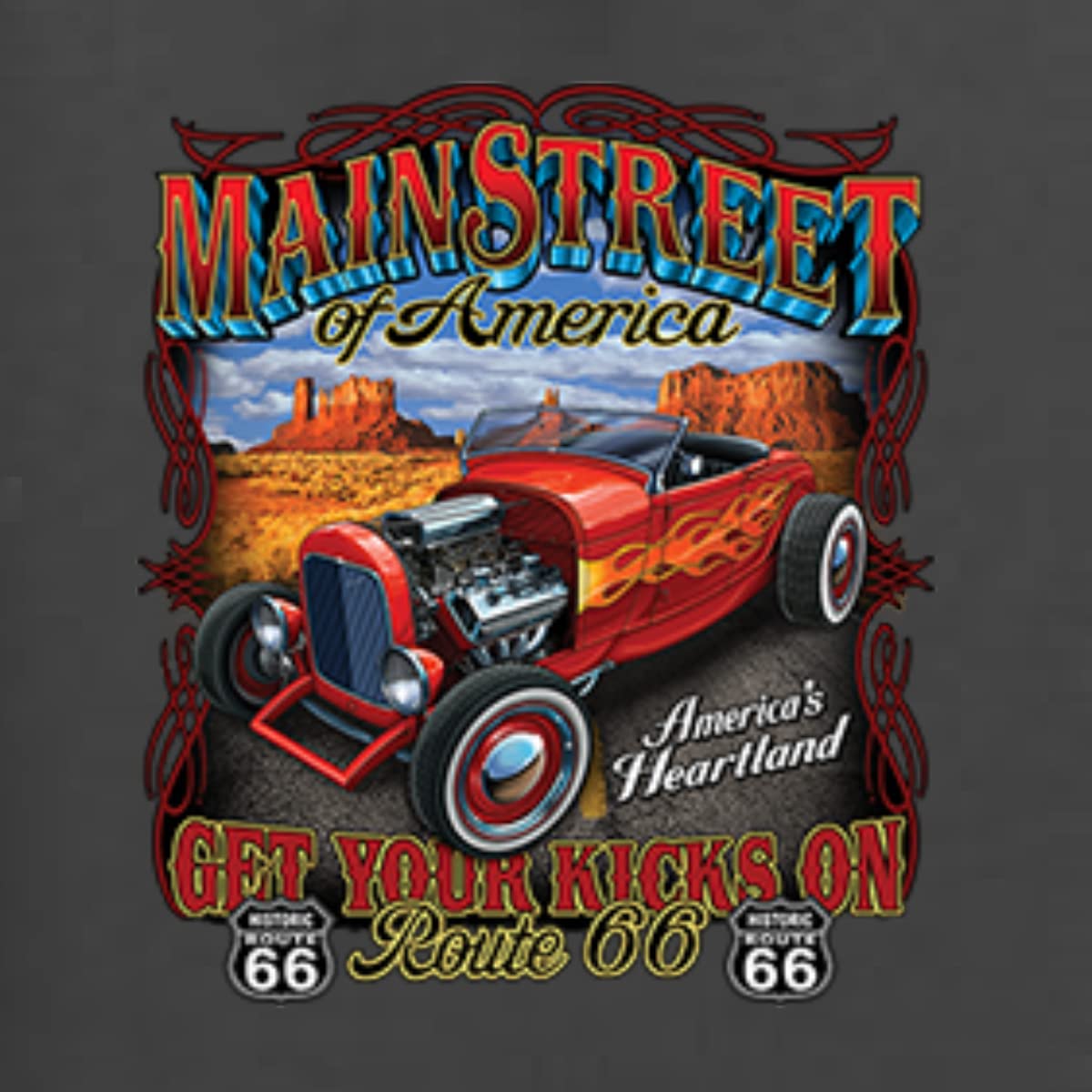 Vintage Route 66 Hot Rod Cars & Trucks Men's Long Sleeve T-Shirt - Classic American Road Trip Style for Motorcycle Riders & Car Enthusiasts