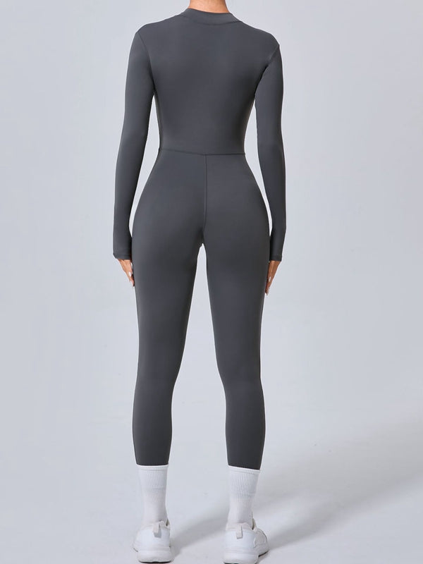 ZASUWA Women's Zipper Thumbhole High Waist Jumpsuit - Stylish & Comfortable One-Piece Outfit for Workout, Yoga, and Casual Wear