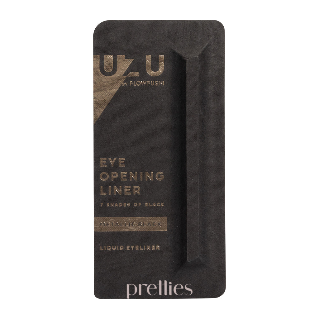 FLOWFUSHI UZU Metallic Black Liquid Eyeliner - Waterproof, Smudge-Proof Eye Opening Eyeliner Pen (0.55ml) for Precise Winged Liner & Dramatic Eye Makeup Looks - Perfect for Parties, Date Nights & Special Occasions