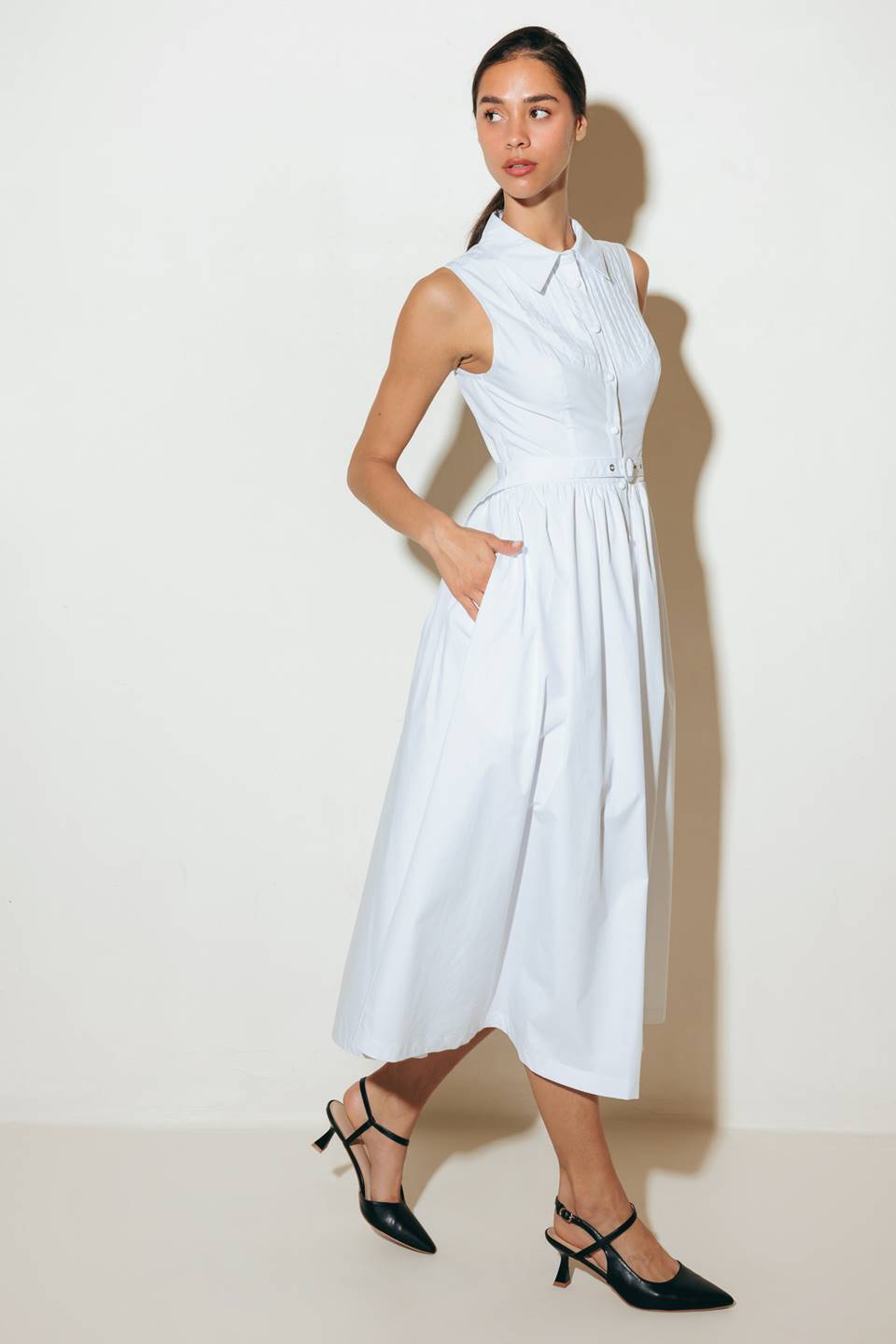 North East White Woven Midi Dress - Elegant Summer Casual Dress for Women, Perfect for Beach Vacations, Brunch Dates & Outdoor Weddings