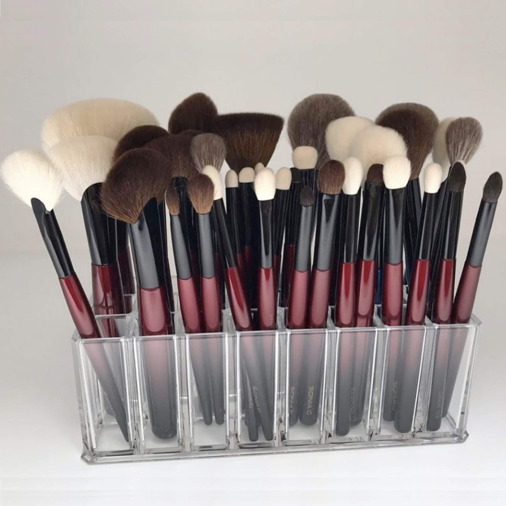 byAlegory (Set of 2) Clear Acrylic Makeup Brush Organizer - 24 Deep Slot Storage Container for Cosmetic & Beauty Brushes | Perfect for Vanity, Travel & Salon Organization
