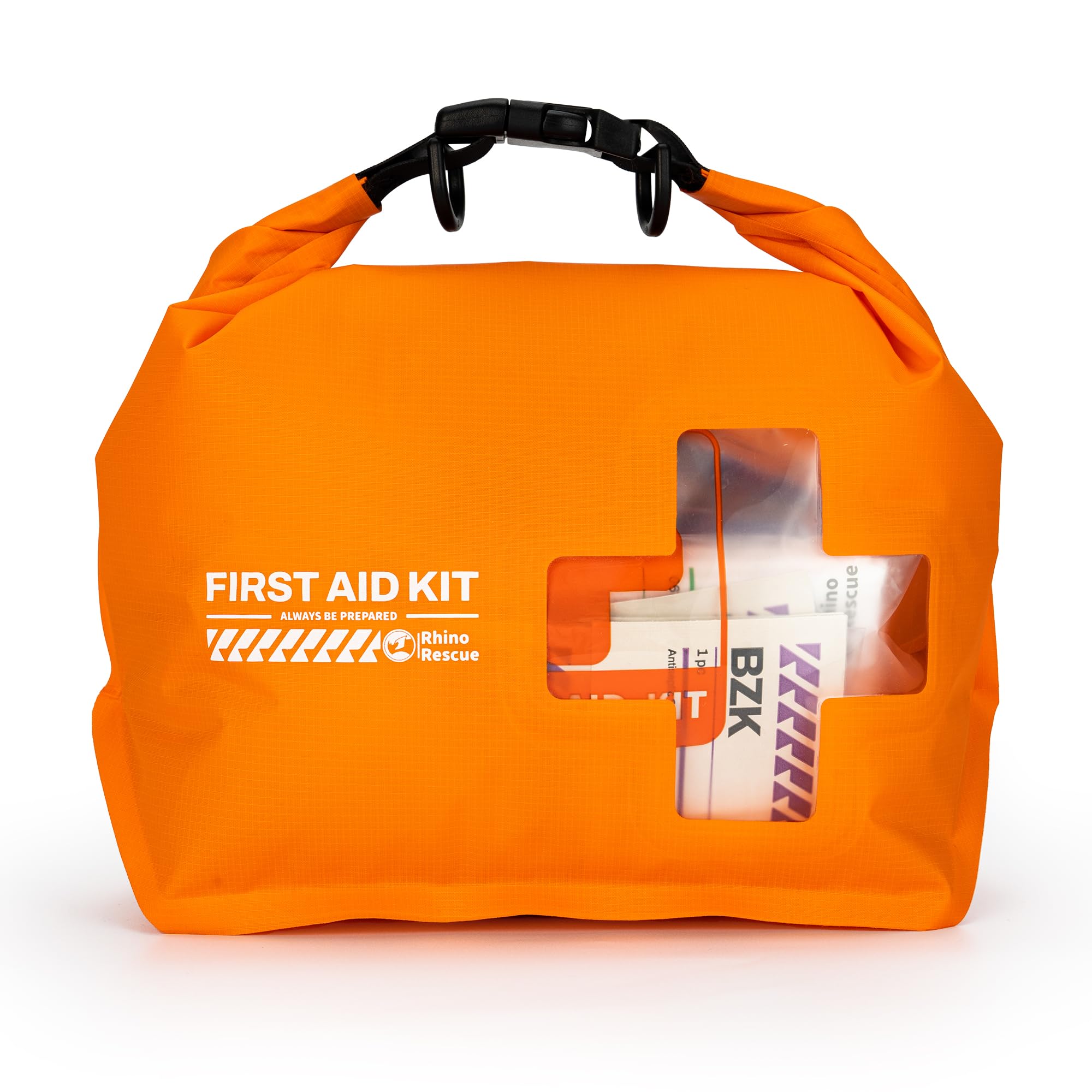 RHINO RESCUE Waterproof First Aid Kit | Lightweight Emergency Dry Bag for Boating, Kayaking, Swimming & Camping | FSA/HSA Eligible Survival Supplies (Orange) - Perfect for Outdoor Adventures, Marine Safety & Emergency Preparedness