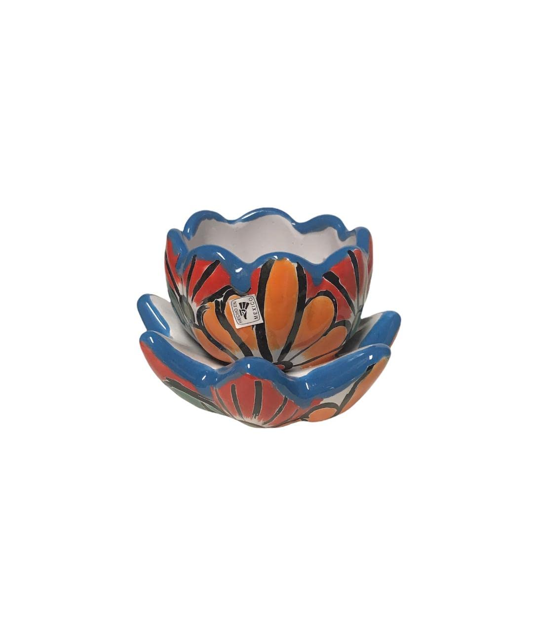 Hand-Painted Talavera Flower Candle Holder (CO21) - Mexican Ceramic Home Decor for Dining Table, Wedding Centerpiece & Boho Room Decor