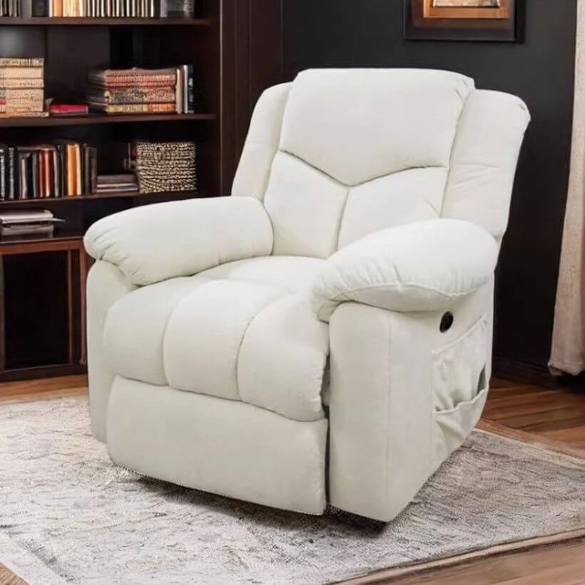 Premium Merino Padded Plug-In Recliner Chair with USB Port & Power Switch - Glider Rocker for Media Room, Home Theater & Living Room Comfort