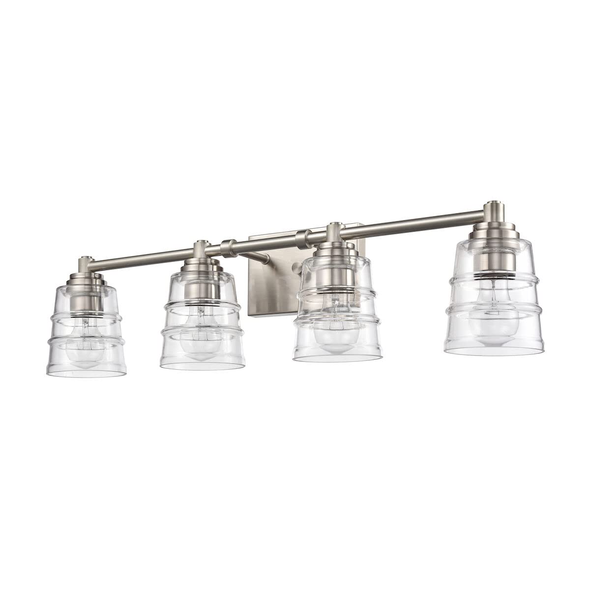 Elk Home Pulsate 4-Light Bathroom Vanity Light Fixture - Satin Nickel Finish with Clear Glass Shades, Transitional Style for Modern Bathroom & Powder Room Lighting