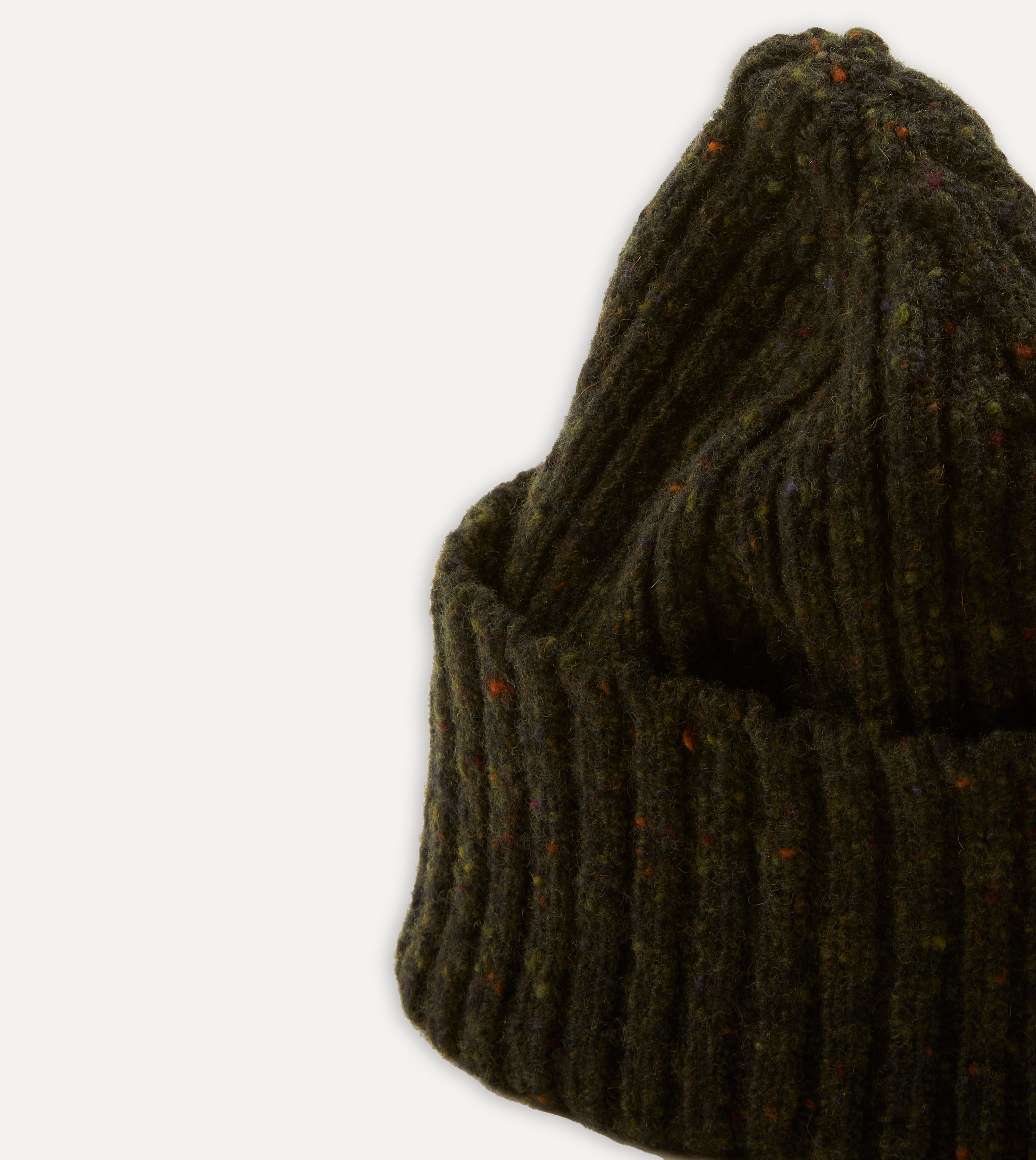 Warm Green Ribbed Merino Wool Donegal Knit Beanie Hat for Men & Women - Cozy Winter Accessory for Outdoor Activities