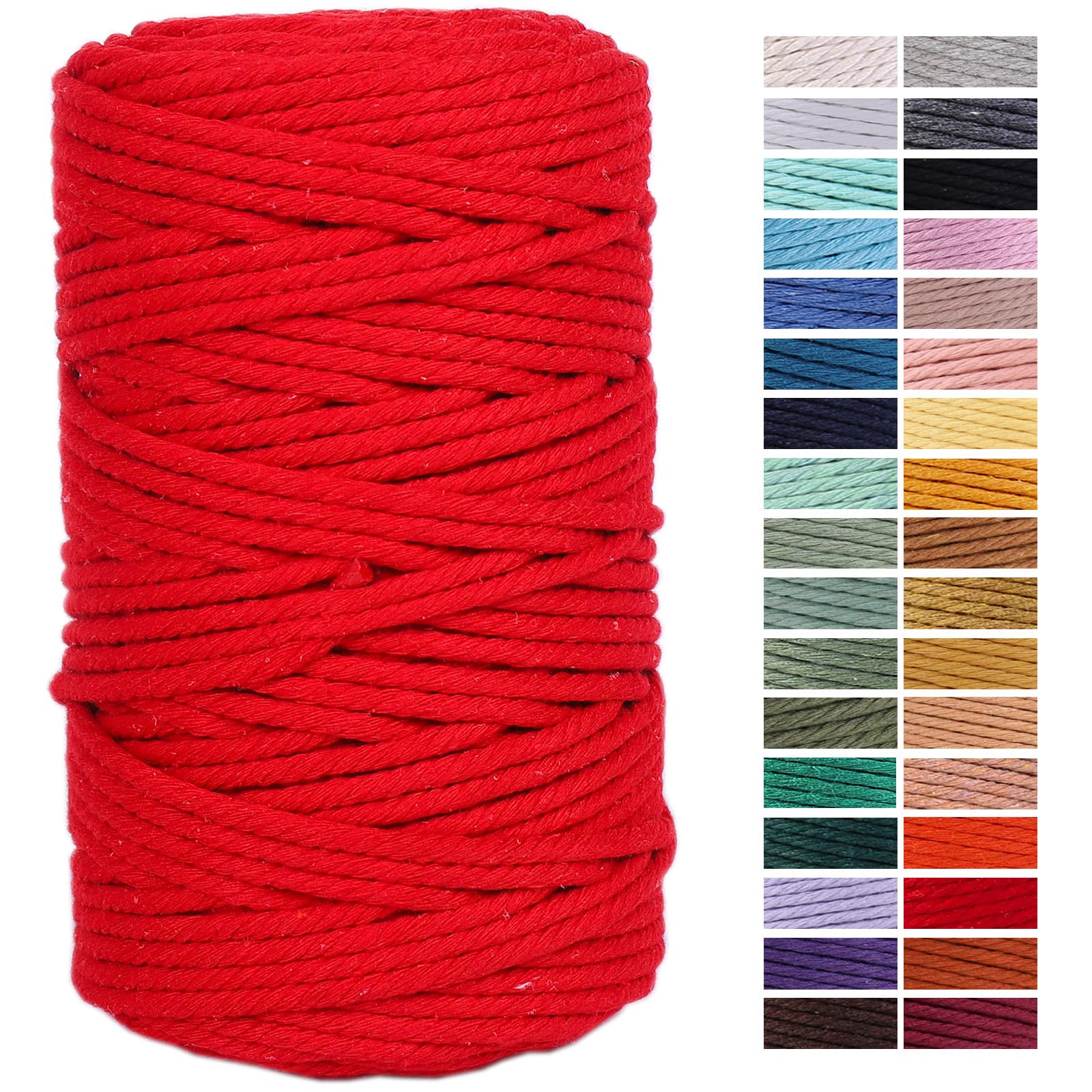 4mm Red Macrame Cotton Rope - 109 Yards Colorful Craft Cord for Wall Hangings, Plant Hangers & DIY Projects | Perfect for Home Decor, Boho Style Decorations & Handmade Gifts