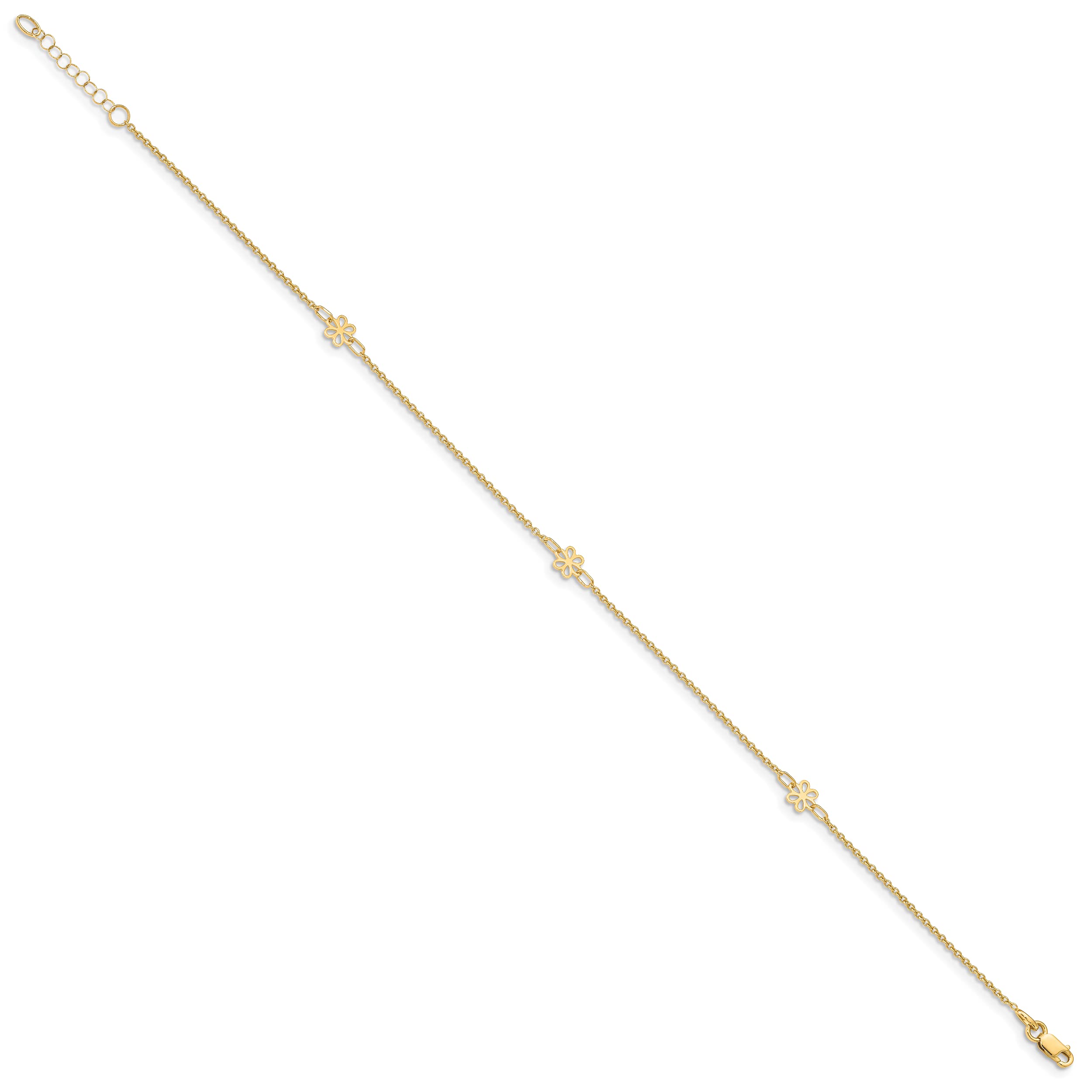 14K Solid Yellow Gold Flower Anklet - 10 Inch Adjustable Summer Beach Ankle Bracelet for Women | Perfect for Vacations, Weddings & Boho Style Outfits