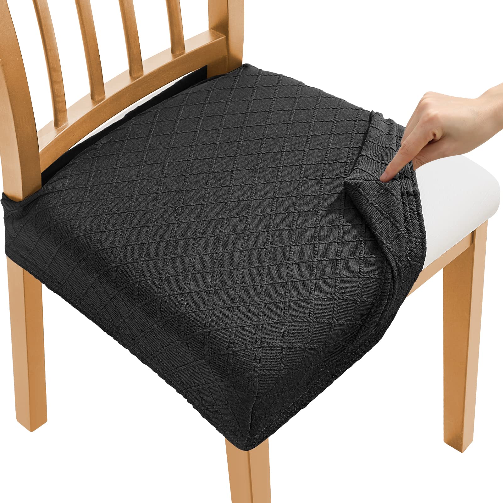 Fuloon Stretch Jacquard Dining Chair Covers - Set of 4 Washable Chair Slipcovers for Dining Room Chairs (Black) | Perfect for Home Decor, Kitchen, Restaurant & Party Protection