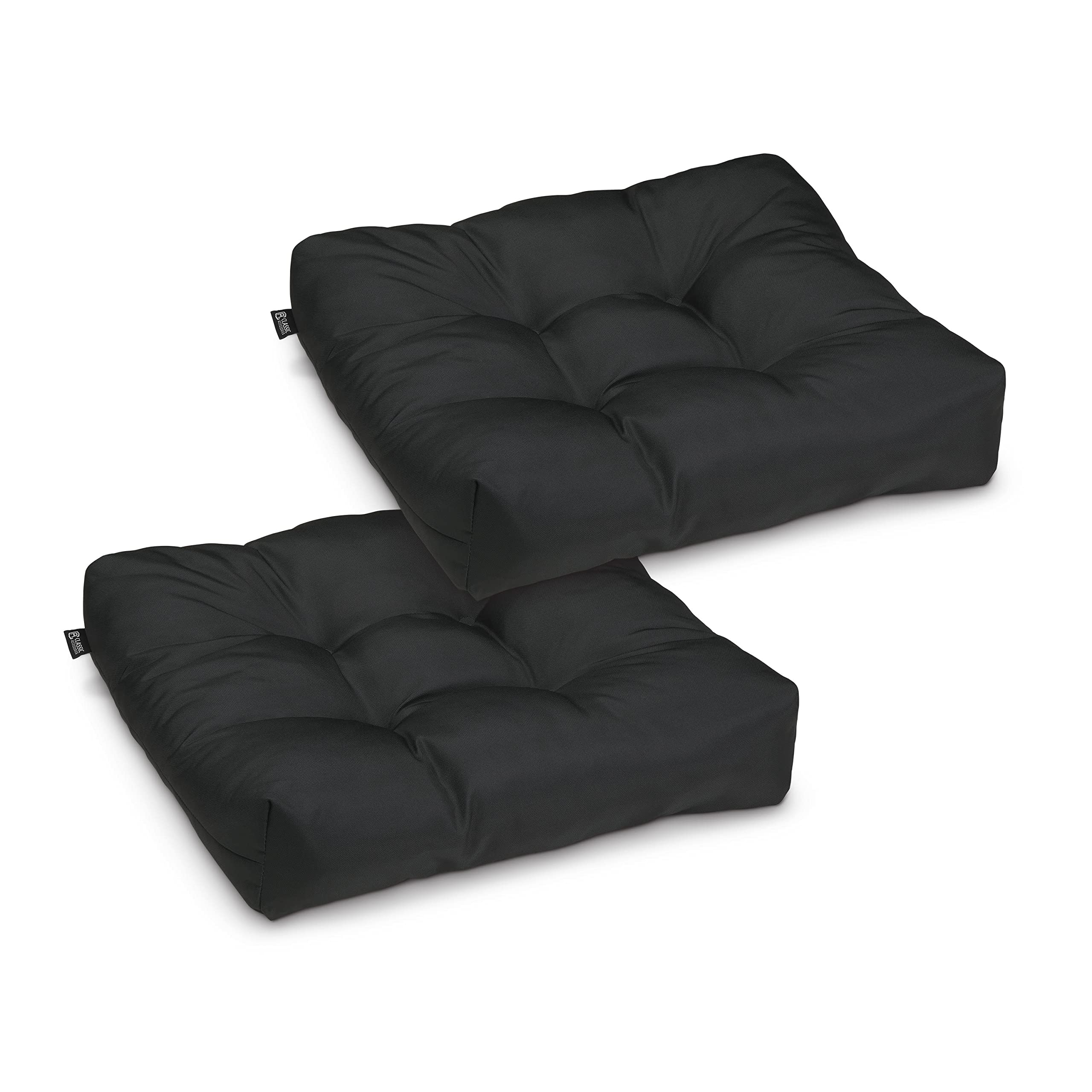 Waterproof 19x19 Inch Square Patio Cushions - 2 Pack Black for Outdoor Chairs & Loungers