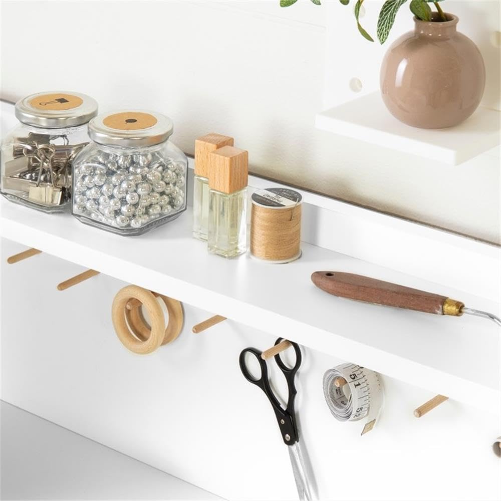 Pemberly Row Contemporary Craft Table - Multipurpose Craft Station with Compact Design, Sewing Desk with Drawers and Shelves, White - Perfect for DIY Projects, Sewing, Scrapbooking & Home Office Workspace