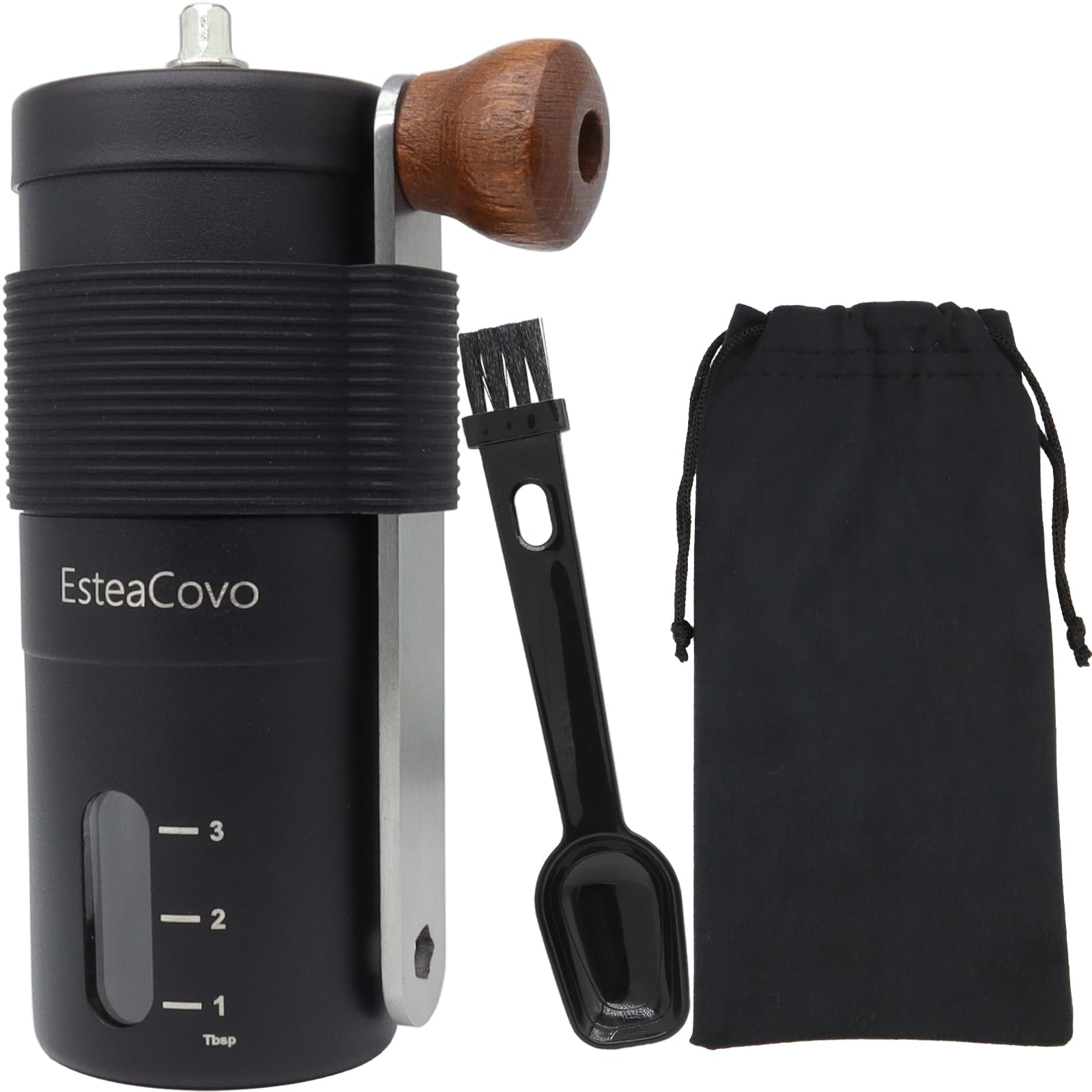Premium Manual Coffee Grinder with Ceramic Burr - Adjustable Coarseness, Stainless Steel Hand Crank Espresso Mill for Home, Travel & Camping | Portable Storage Pouch & Cleaning Brush Included | Perfect for Fresh Coffee, French Press & Outdoor Adventures