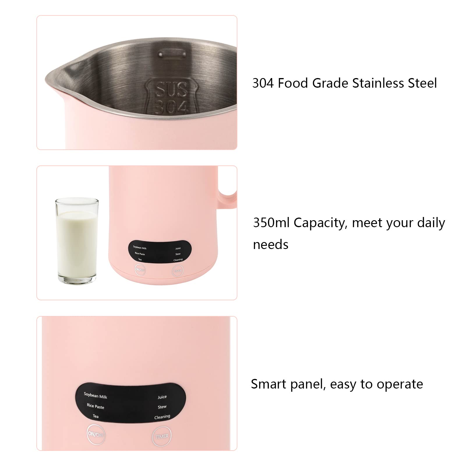 Automatic Nut Milk Maker Machine - 11 oz Homemade Almond Milk, Oat Milk, Soy Milk Maker for Plant-Based & Dairy-Free Beverages - Easy Clean with Timer Function (Pink) - Perfect for Vegan, Keto & Healthy Lifestyle
