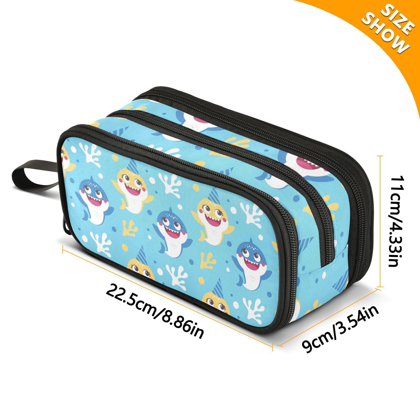 Cute Shark Pencil Case for School - Large Capacity Zippered Pouch with Multiple Compartments for Pens, Pencils & Stationery - Perfect for Boys, Girls, Teens & Adults - Great for Classroom, Office & Travel Organization