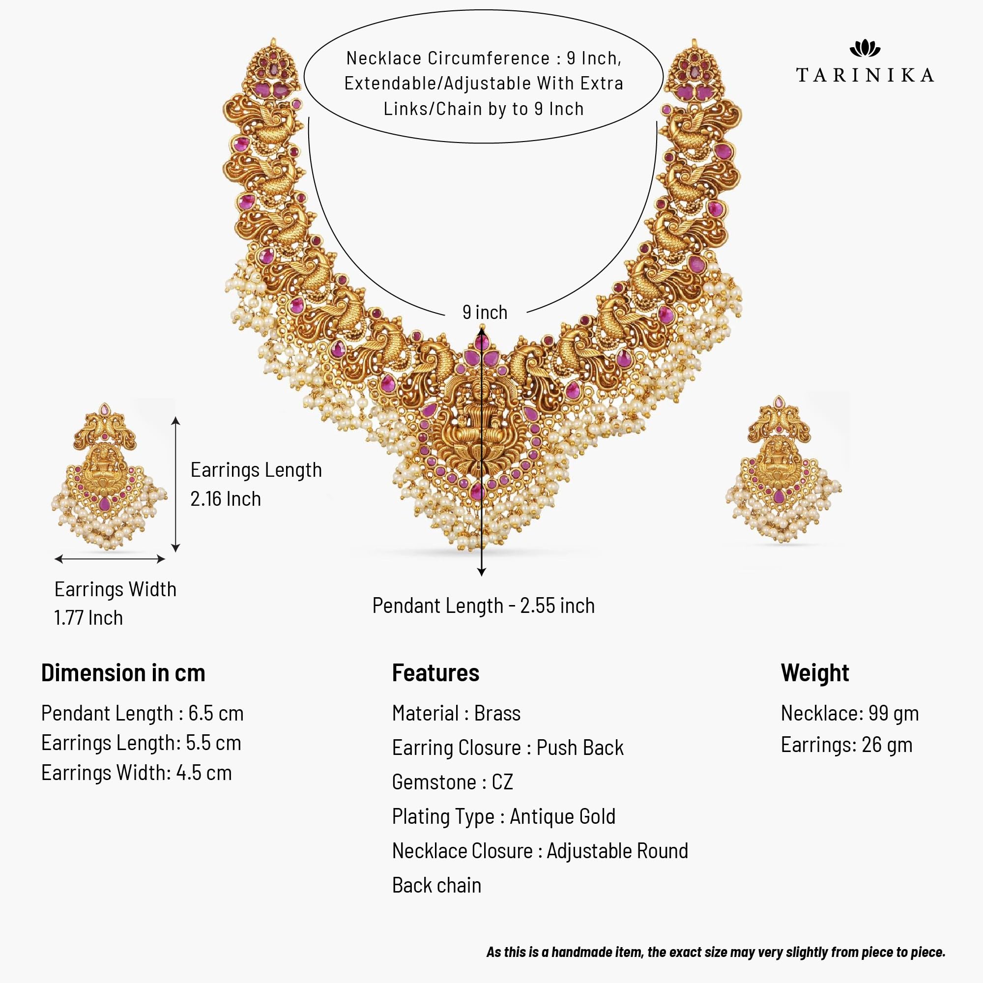 Antique Gold Plated Cira Short Necklace Set with Floral Design - Traditional South Indian Jewelry for Women | Ethnic Necklace Set for Weddings, Festivals & Cultural Events | 1 Year Warranty