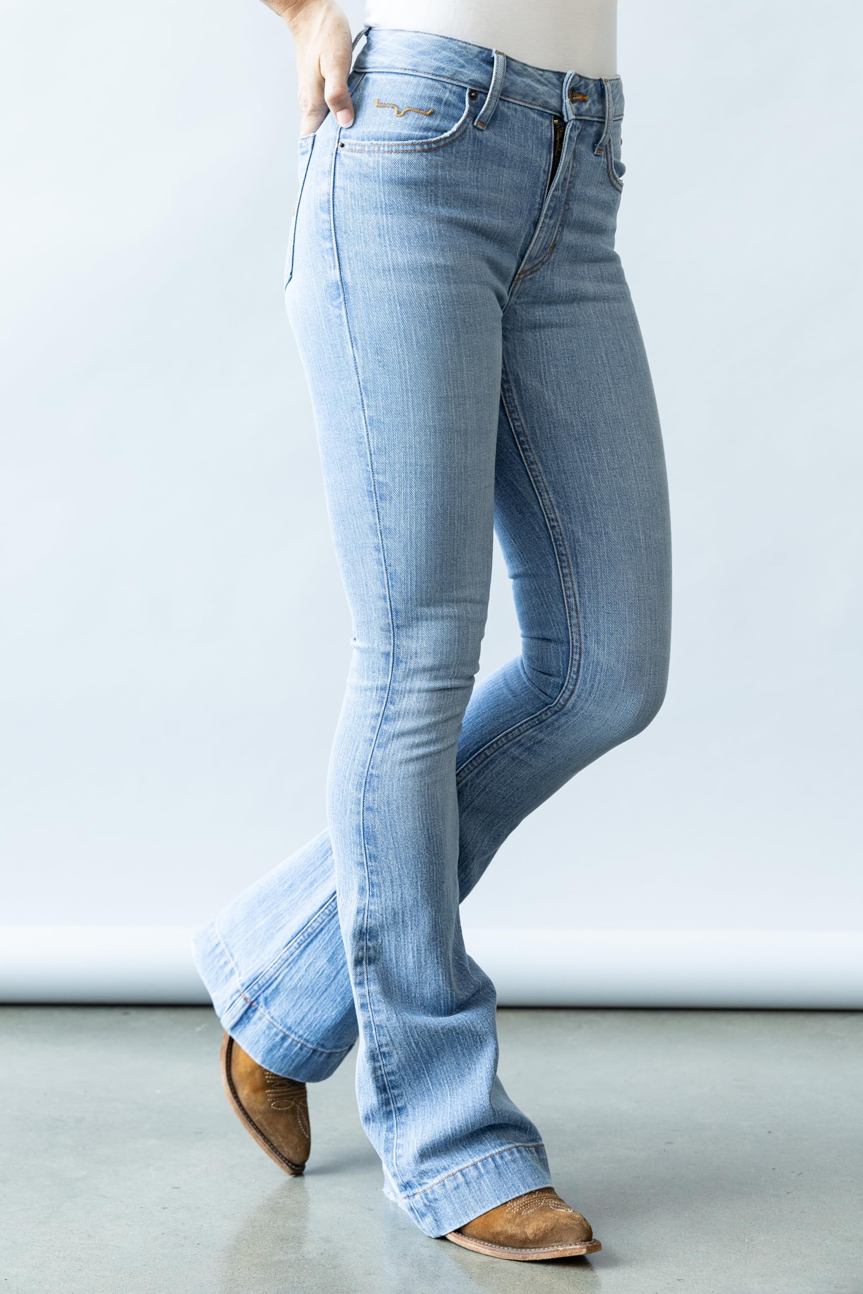 Kimes Ranch Women's Jennifer High Rise Wide Leg Flare Jeans - Light Wash Western Denim Pants for Casual Wear & Cowgirl Style