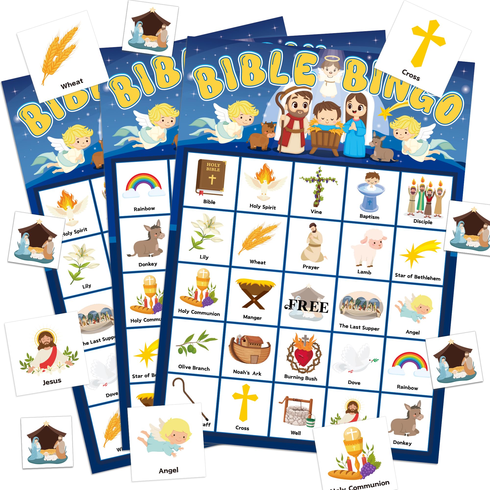 Joy Bang Bible Bingo Game - 24 Player Sunday School Activity for Kids | Easter & Nativity Party Fun