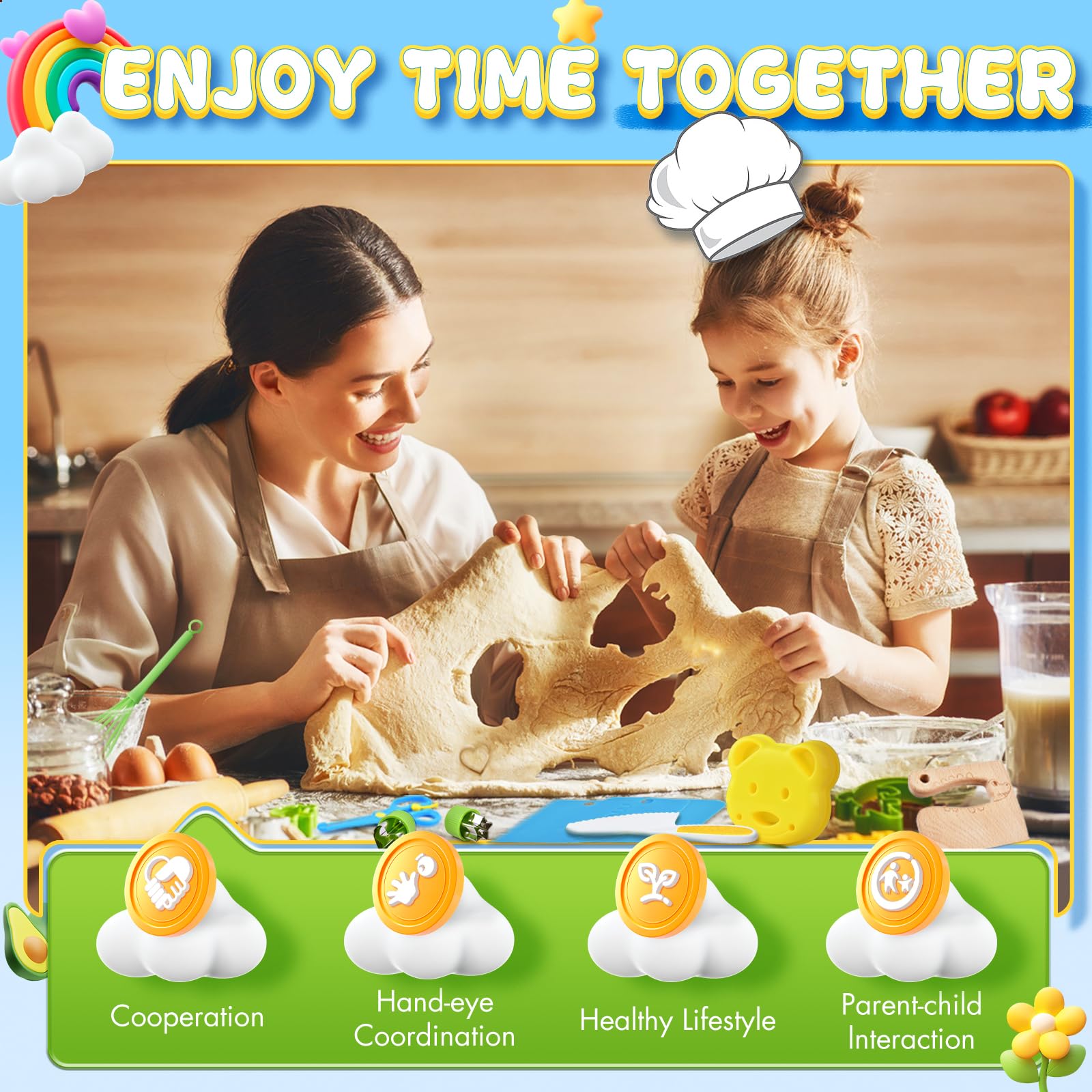 Montessori Kitchen Toys for Toddlers - 17PCS Kids Cooking Set with Safe Plastic Knives & Crinkle Cutter - Realistic Toddler Cooking Toys for Pretend Play & Early Learning - Perfect for Home, Preschool & Role-Playing Activities