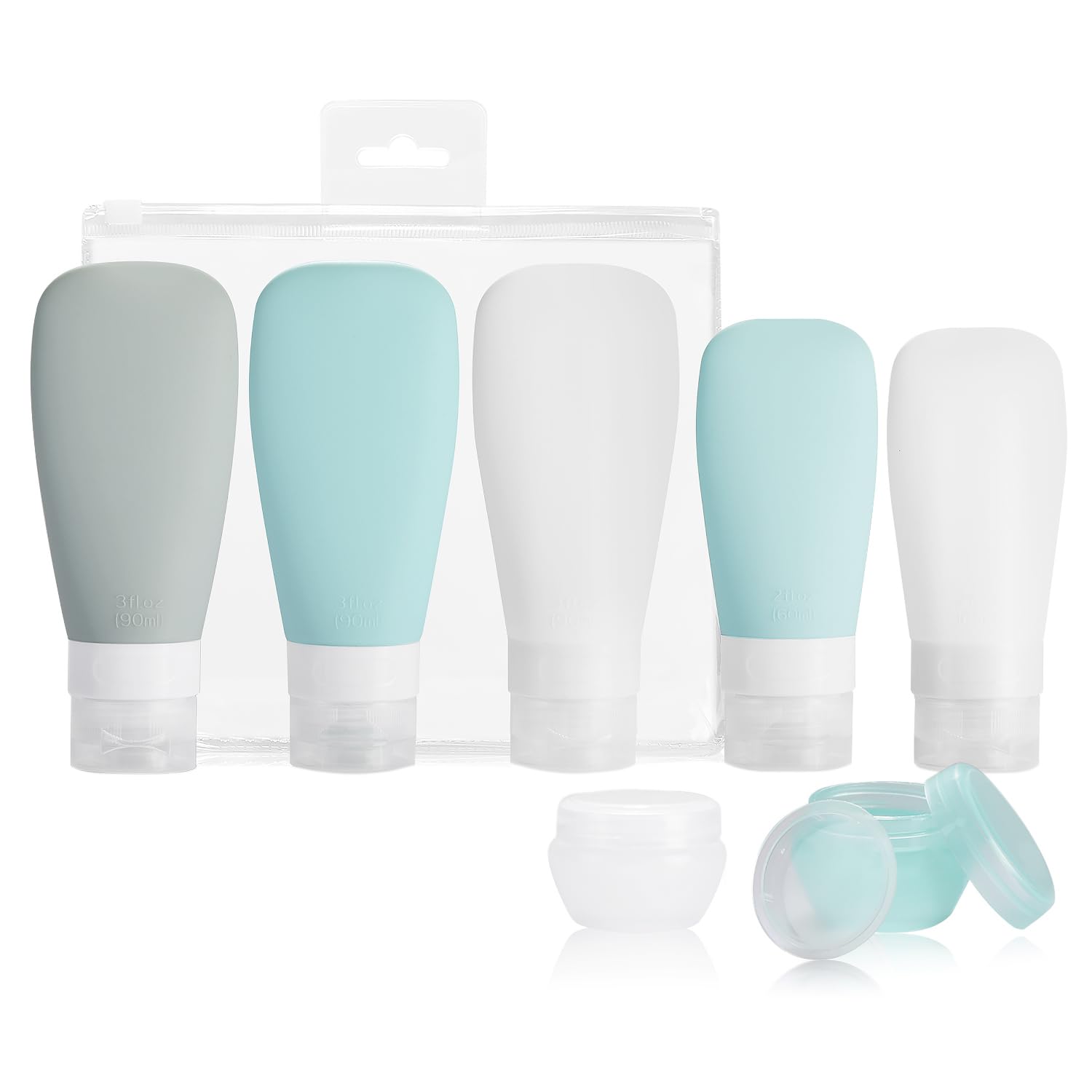 Leak Proof Silicone Travel Bottles 5-Pack (3oz & 2oz) - Refillable Squeezable Toiletry Containers for Shampoo, Lotion, Soap & Liquids | TSA Approved Travel Accessories for Vacation, Gym & Camping
