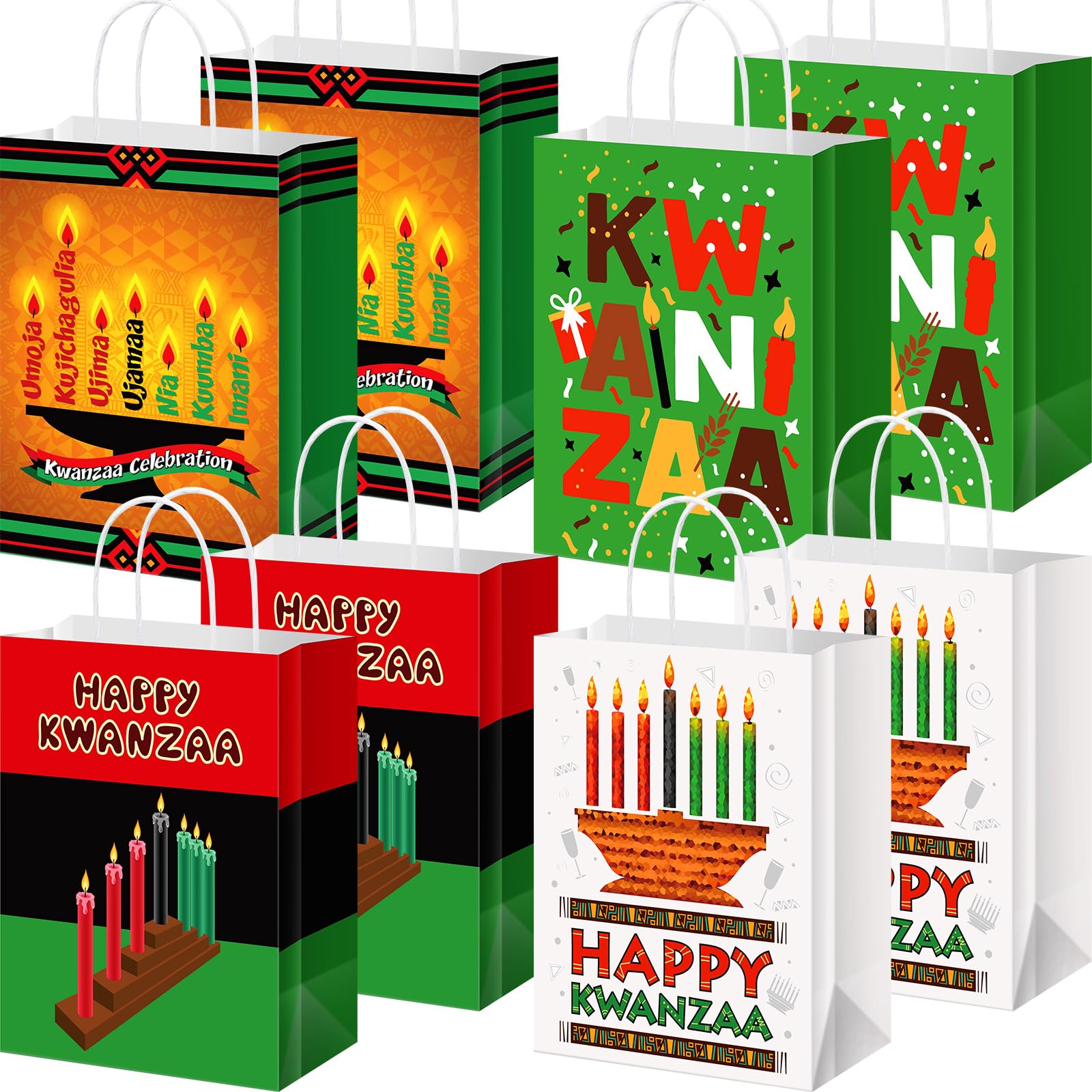 48-Piece Kwanzaa Gift Bags Bulk - Premium Kwanzaa Party Favors with Handles for Candy & Treats - Holiday Celebration Decorations & Supplies for African American Cultural Events