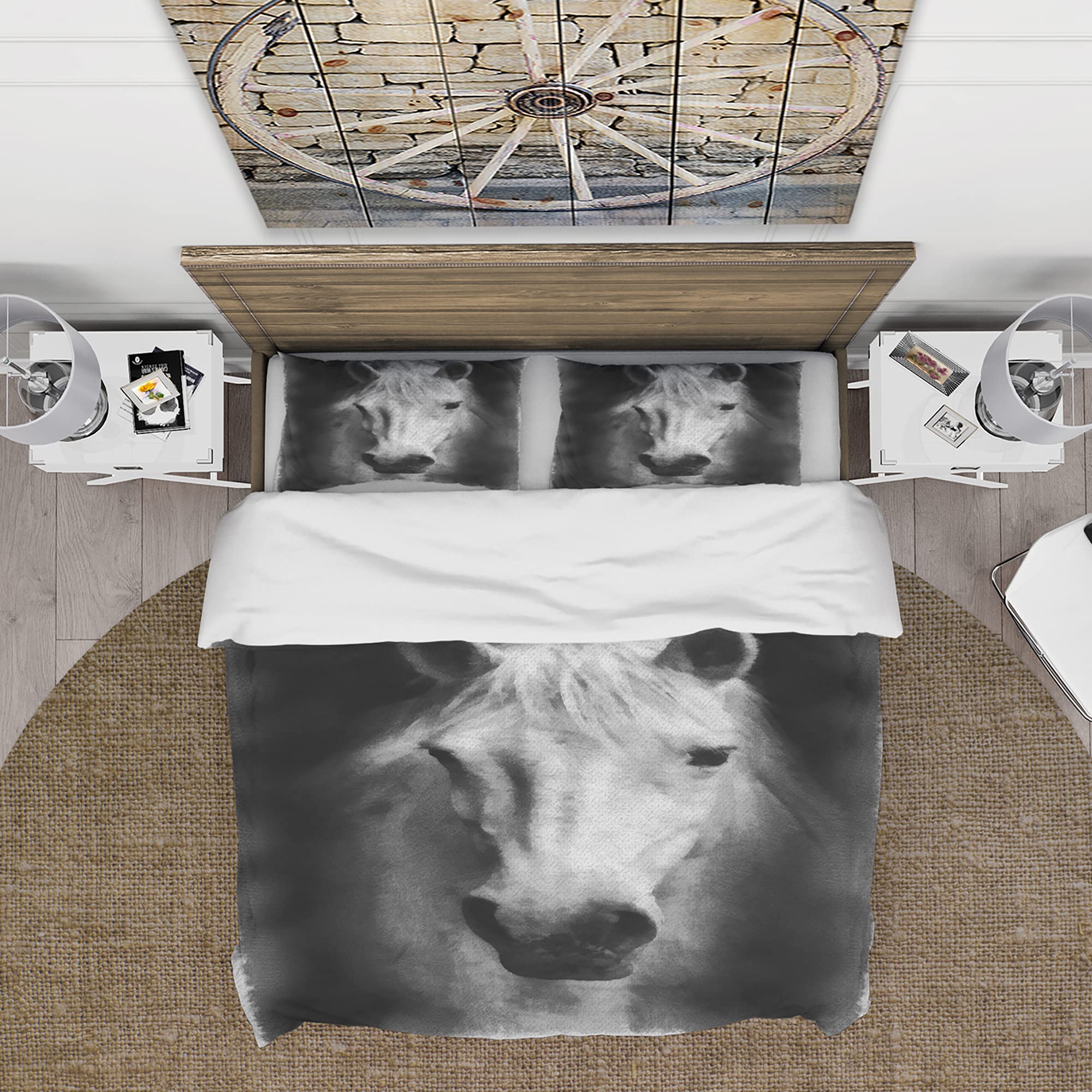 Farmhouse Horse Duvet Cover Set Queen Size - 3 Piece All Season White Bedding Set for Cozy Farmhouse Style Bedroom Decor | Perfect for Guest Rooms, Master Bedrooms & Vacation Homes