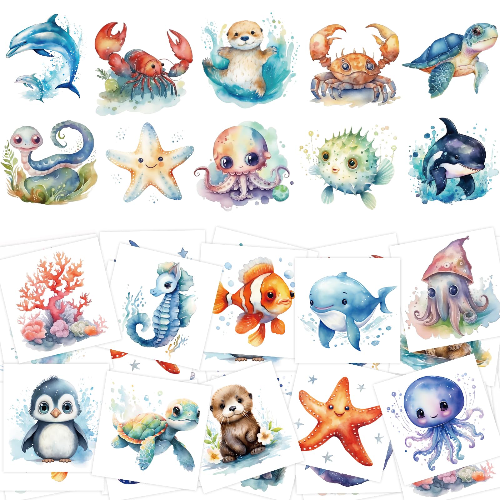 140Pcs Ocean Animal Temporary Tattoos for Kids - Underwater Sea Creature Stickers for Ocean Theme Birthday Party, Baby Shower Favors & Goodie Bag Fillers - Perfect for Summer Beach Parties, Pool Events & Mermaid Themed Decorations
