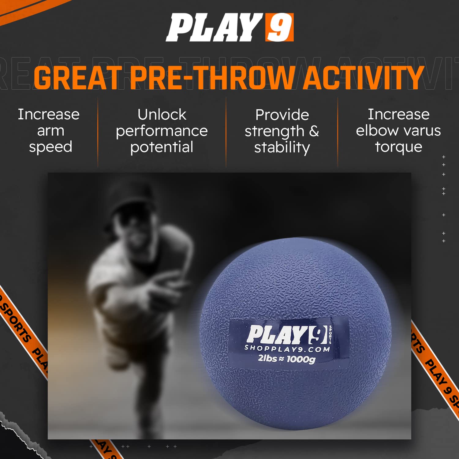SHOP PLAY 9 - Premium Plyometric Weighted Baseballs for Arm Strength & Velocity Training - Textured Grip Baseballs for Throwing, Stretching & Pitching Drills - Perfect for Baseball Players, Coaches & Athletes - Enhance Performance & Prevent Injuries