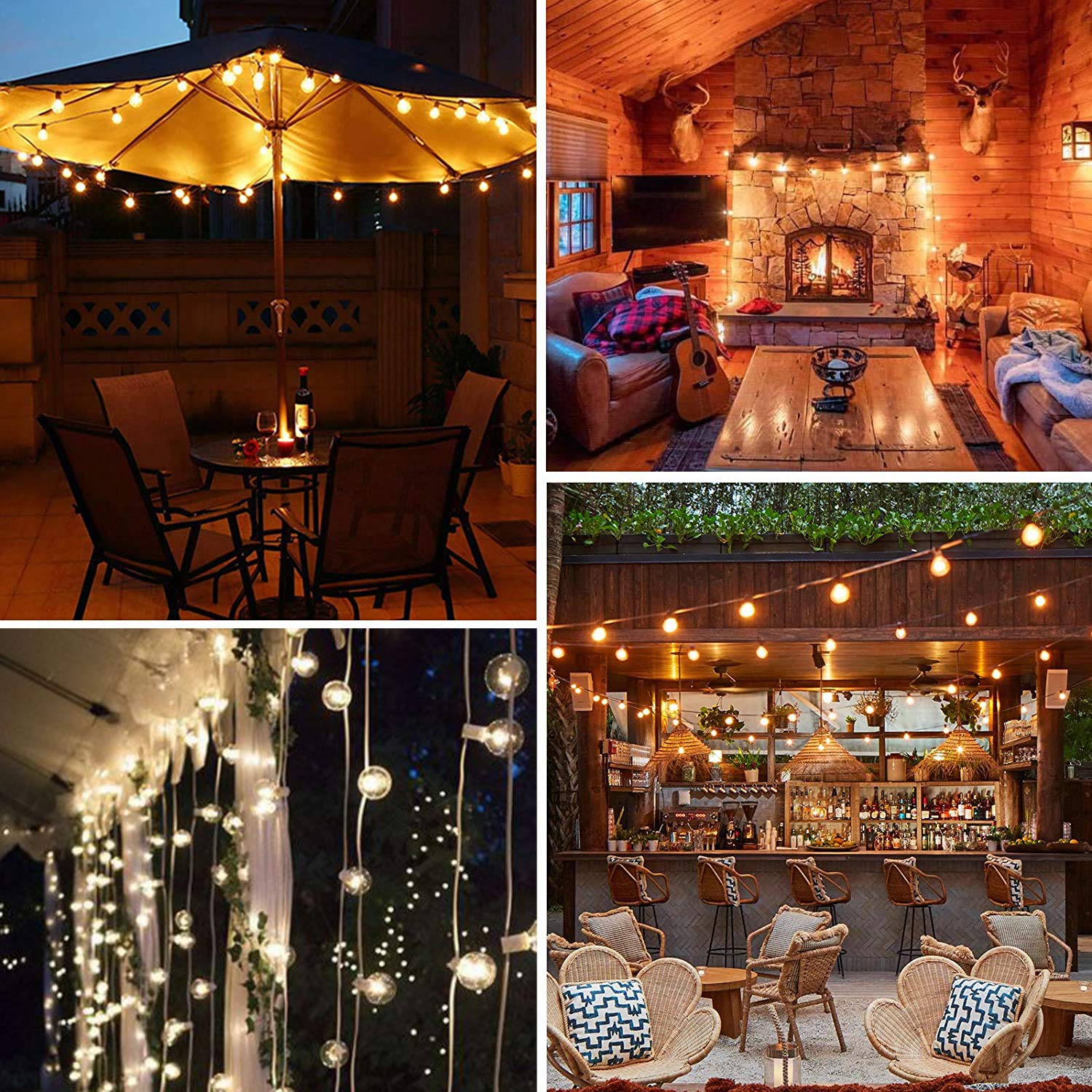 GOOTHY 25Ft Waterproof Connectable Globe LED String Lights with 14 Plastic Bulbs - Indoor/Outdoor Decorative Lighting for Bedroom, Patio, Garden, Bistro, Backyard & Wedding Parties (White)