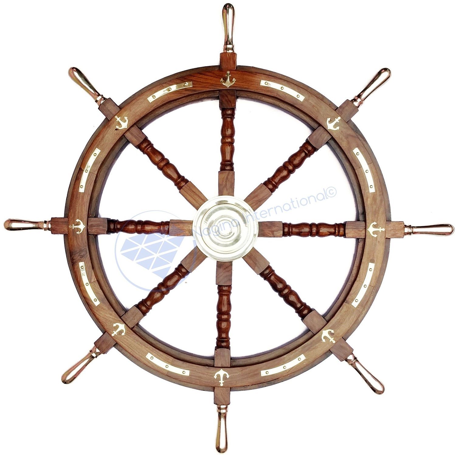 Nagina International 30-Inch Wooden Handcrafted Anchor with Brass Accent Ship Wheel - Nautical Maritime Decor for Home, Office, or Boat - Perfect Coastal Gift for Sailors & Beach House Decor