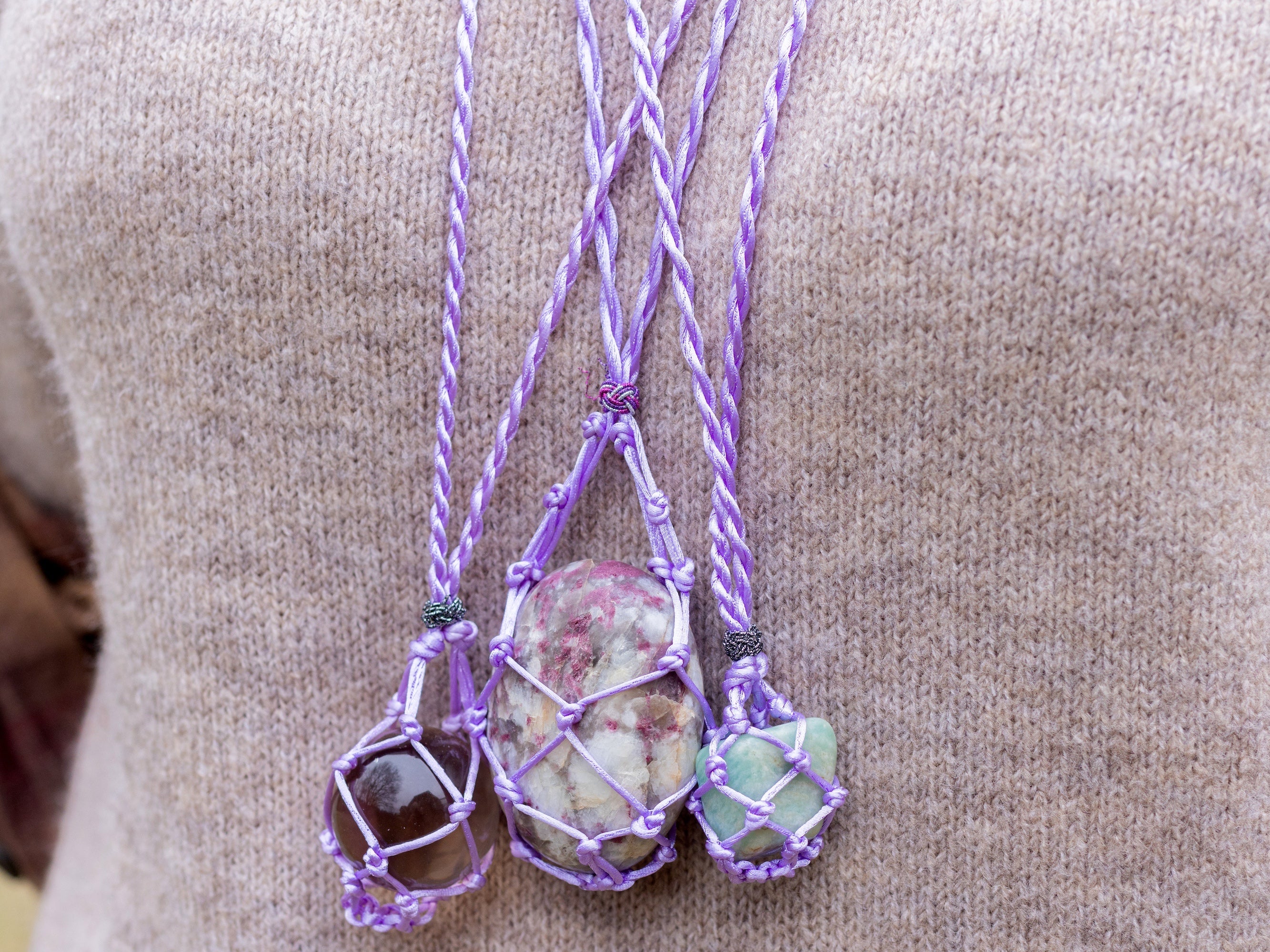 Crystal Holder Necklace - Macrame Woven Interchangeable Crystal Cage Pendant Jewelry for Women | Boho Chic Accessory for Parties, Weddings & Everyday Wear