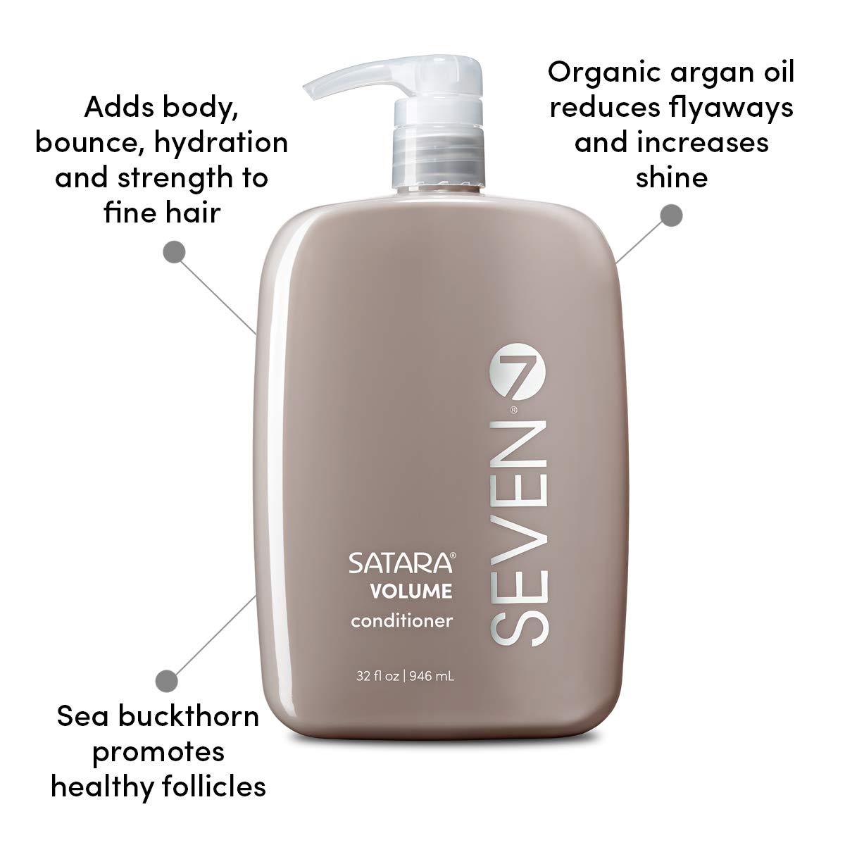 SEVEN Hair Care Satara Volume Conditioner for Women & Men - Sulfate & Paraben Free, Cruelty Free with Argan Oil, Pro Vitamin B5, Hydrolyzed Quinoa & Grapeseed Oil - Volumizing Treatment for Flat & Limp Hair - Made in USA - Perfect for Daily Hair Care & Salon-Quality Results at Home