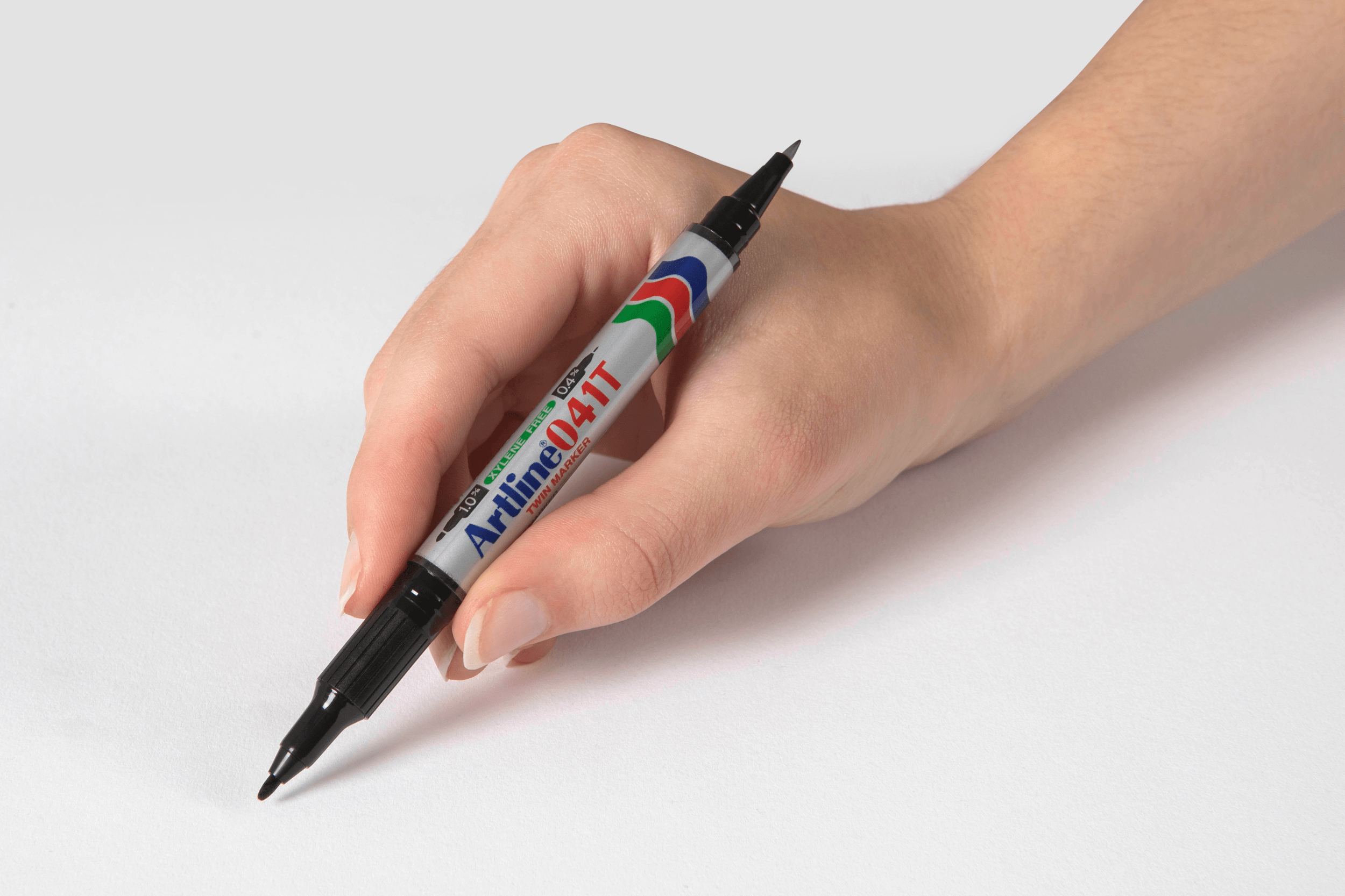 Artline 041T Permanent Dual Tip Marker Pen - Black Ink, Pack of 12 - Ideal for Office, School, Art Projects & Labeling